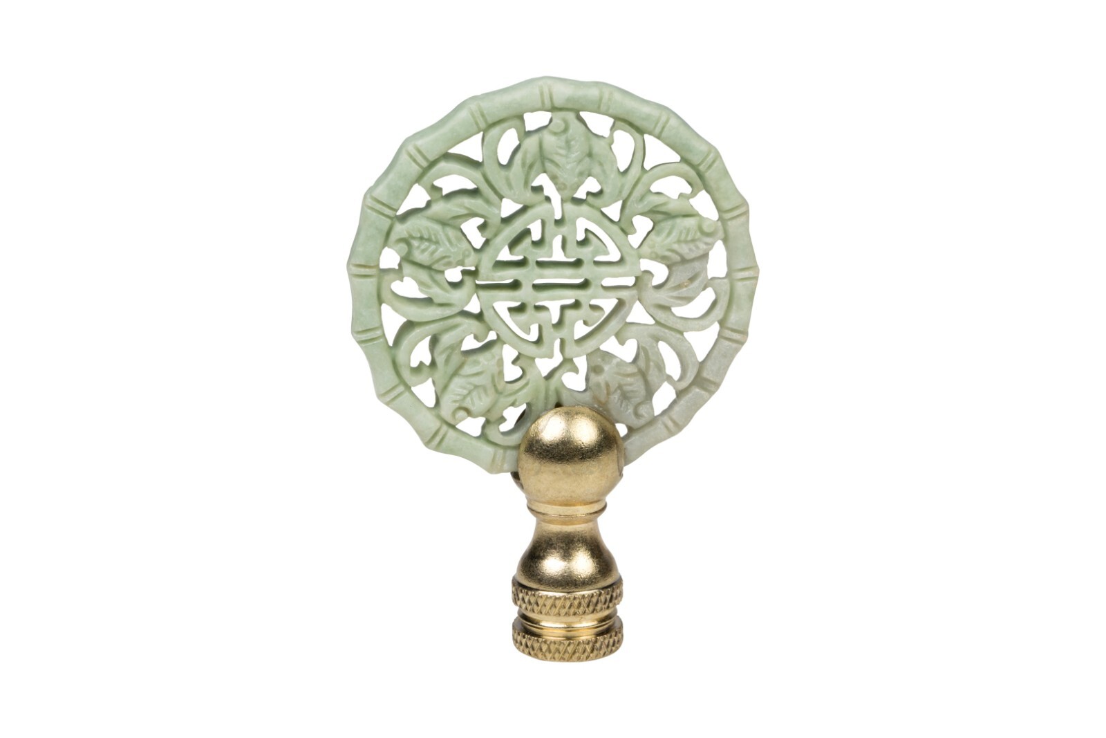 Beautiful Vintage Style Hand Carved Green Jade Double Happiness Lamp Finial 3\ Beautiful Vintage Style Hand Carved Green Jade Double Happiness Lamp Finial 3\