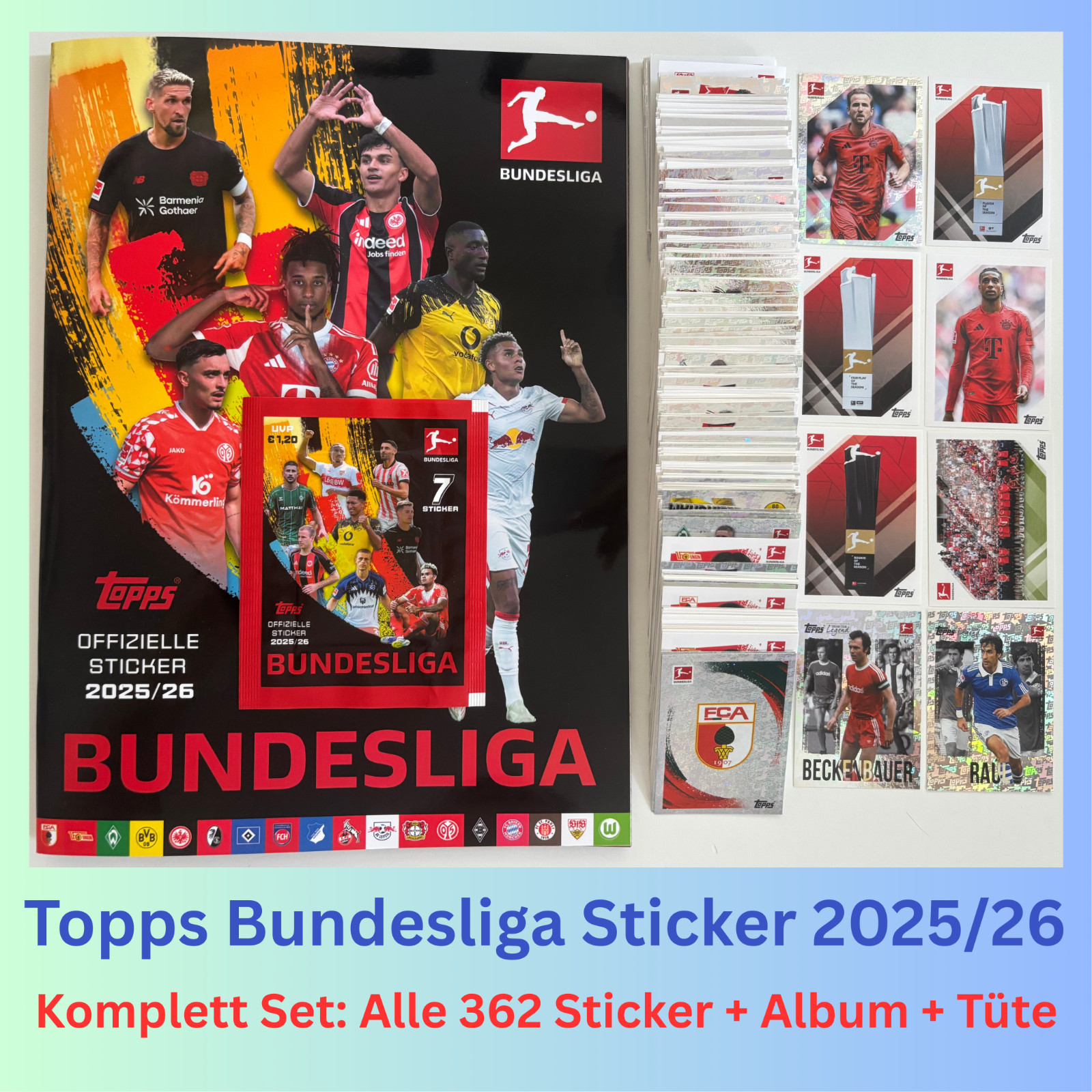 Topps Bundesliga Stickers 25/26 2025/2026 Complete Set 362 Stickers + Album + Bag
