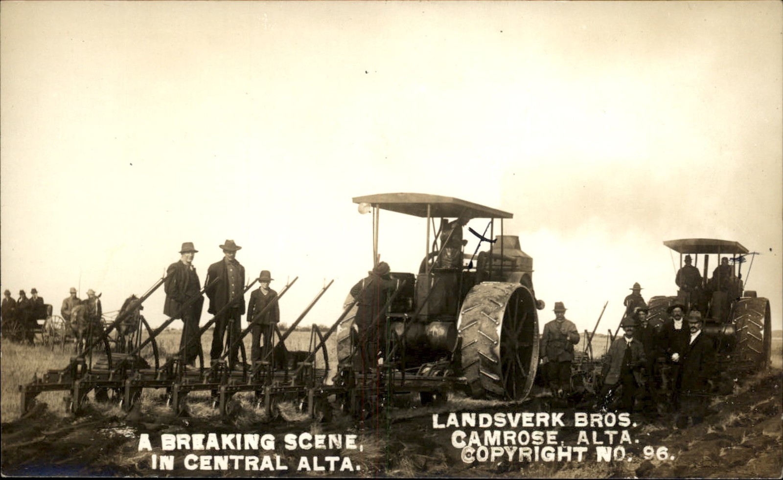 Camrose Alberta Farming Tractors Landsverk Bros c1900s-10s RPPC bhn