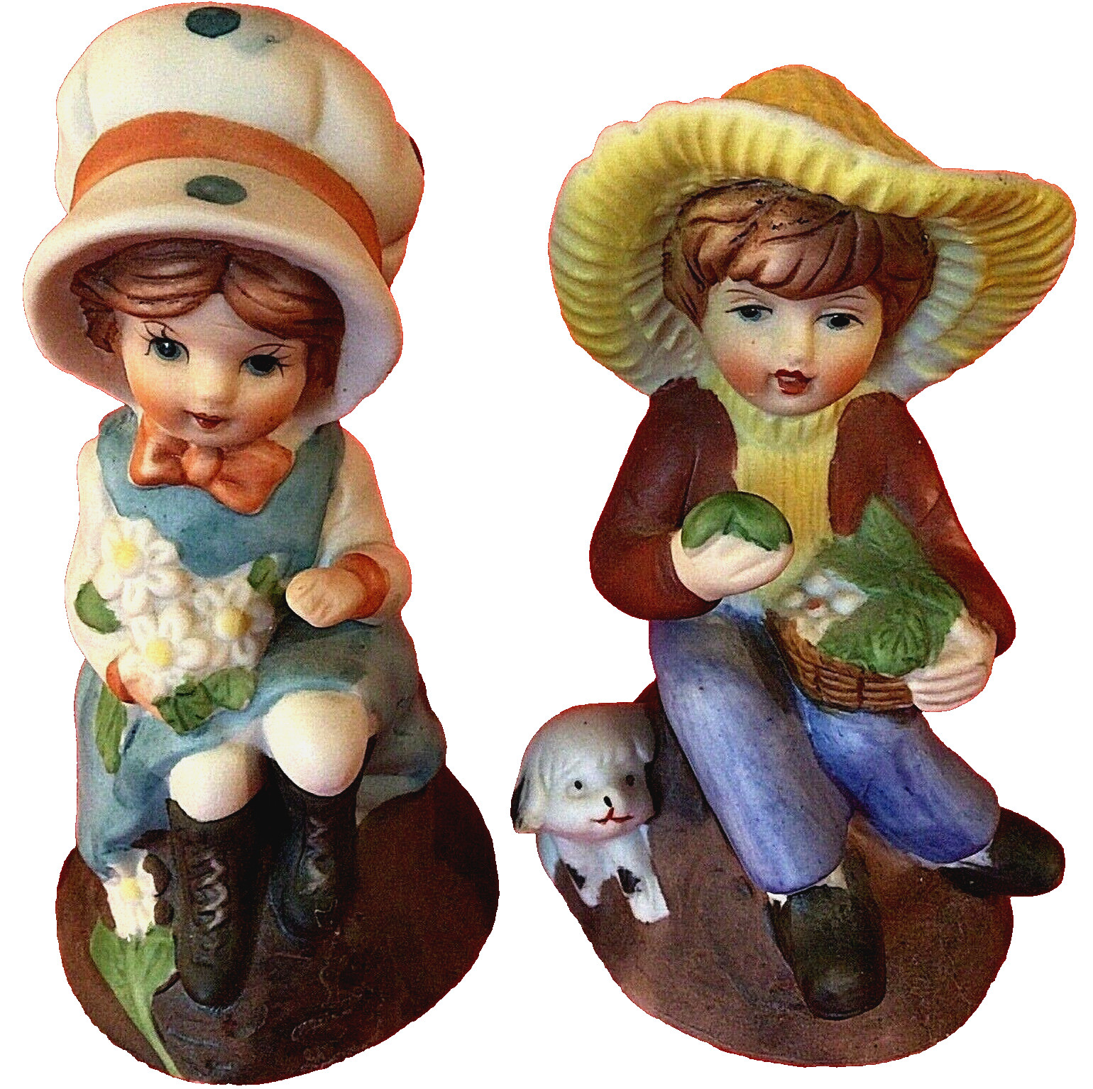 PORCELAIN BELLS VINTAGE LITTLE BOY AND GIRL WITH PETS 4\