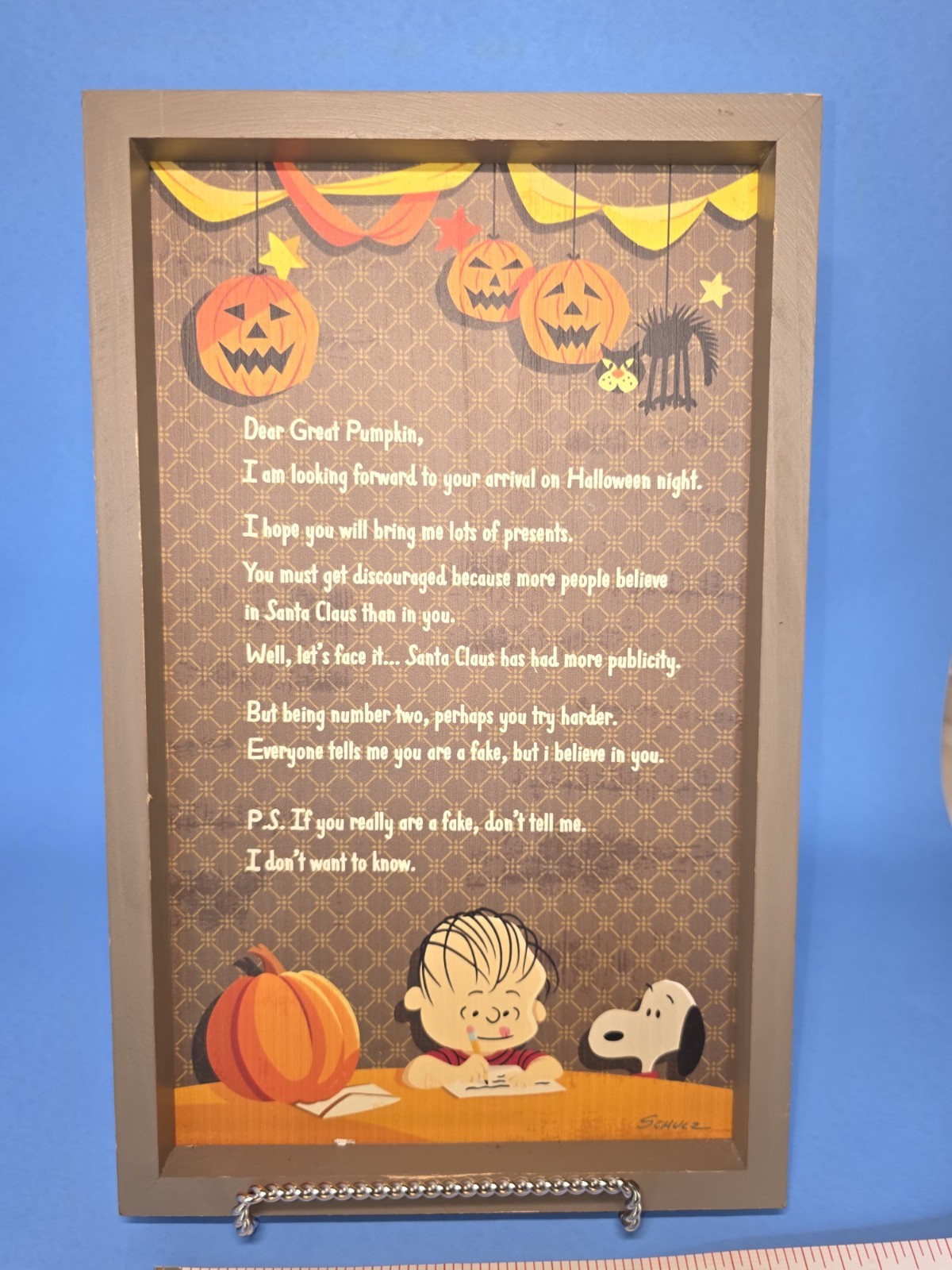 RARE Retired Hallmark Peanuts Halloween Wood Framed Sign Linus Great Pumpkin... RARE Retired Hallmark Peanuts Halloween Wood Framed Sign Linus Great Pumpkin...