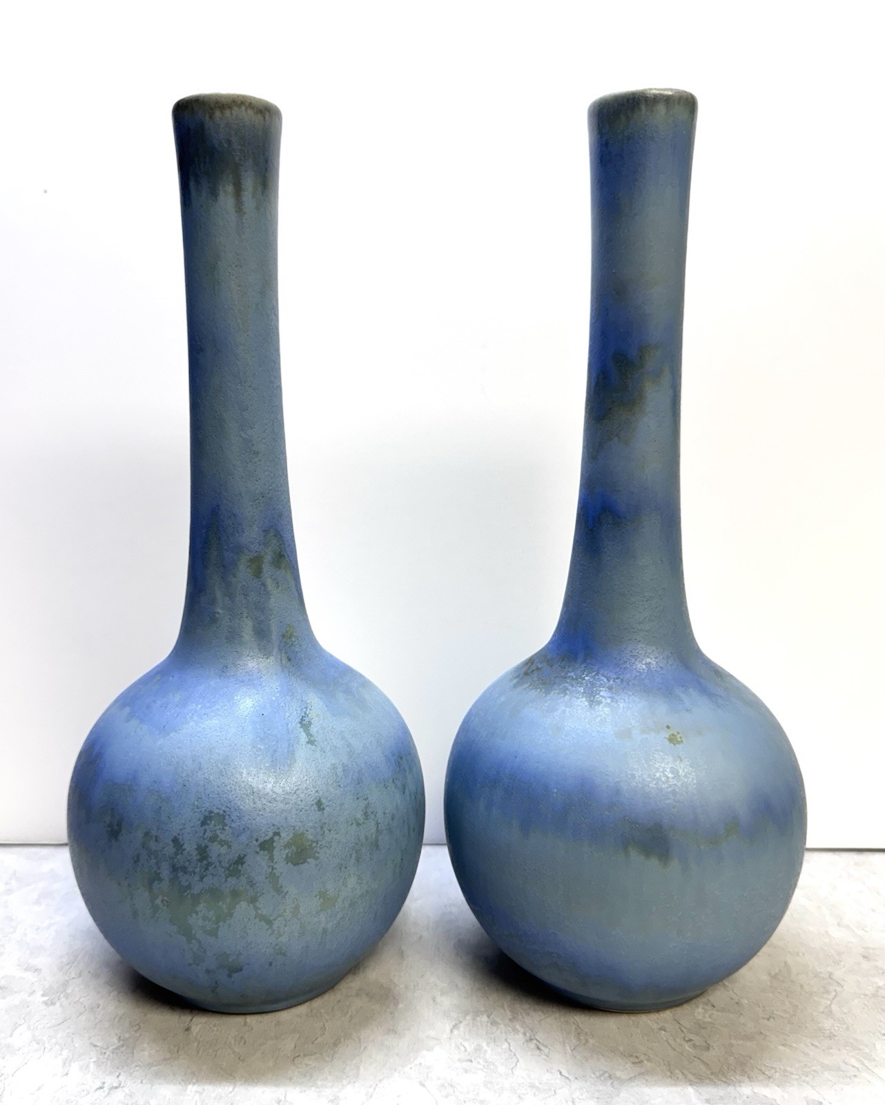 Royal Haeger Blue Haze Glaze Bud Vases Set of 2 Mid Century Modern Art Pottery