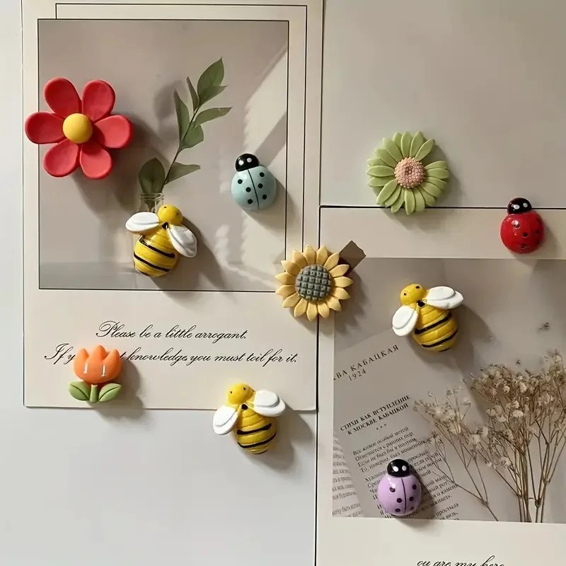 10pcs Mini Fridge Magnets Flower Bee Shaped Cute Decorative Refrigerator Magnets