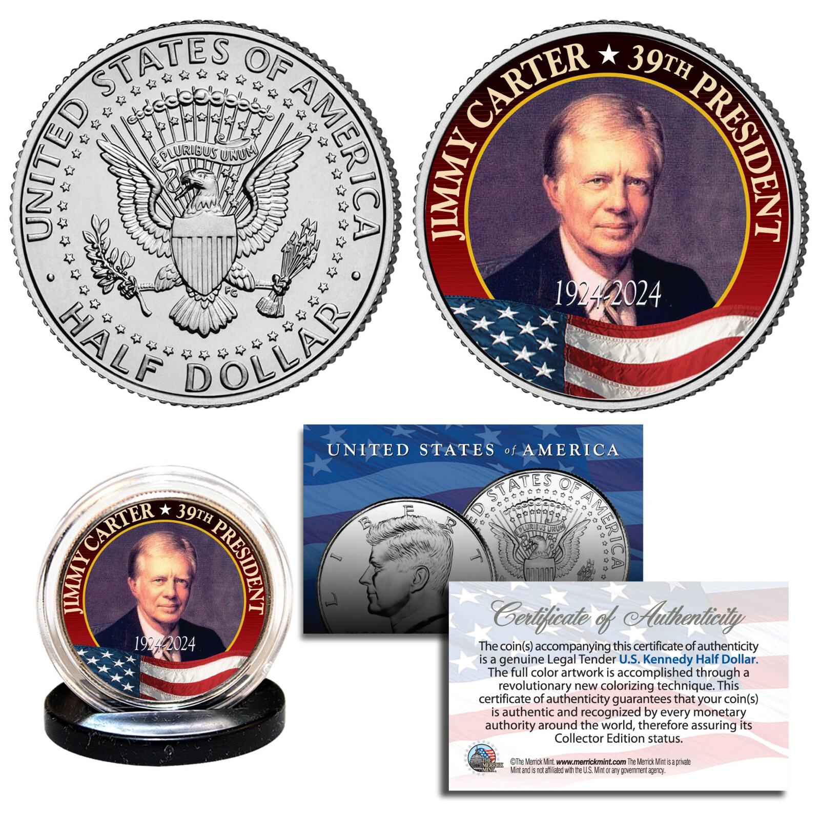 Jimmy Carter 39th President 1924-2024 Genuine U.S. JFK Kennedy Half Dollar Coin