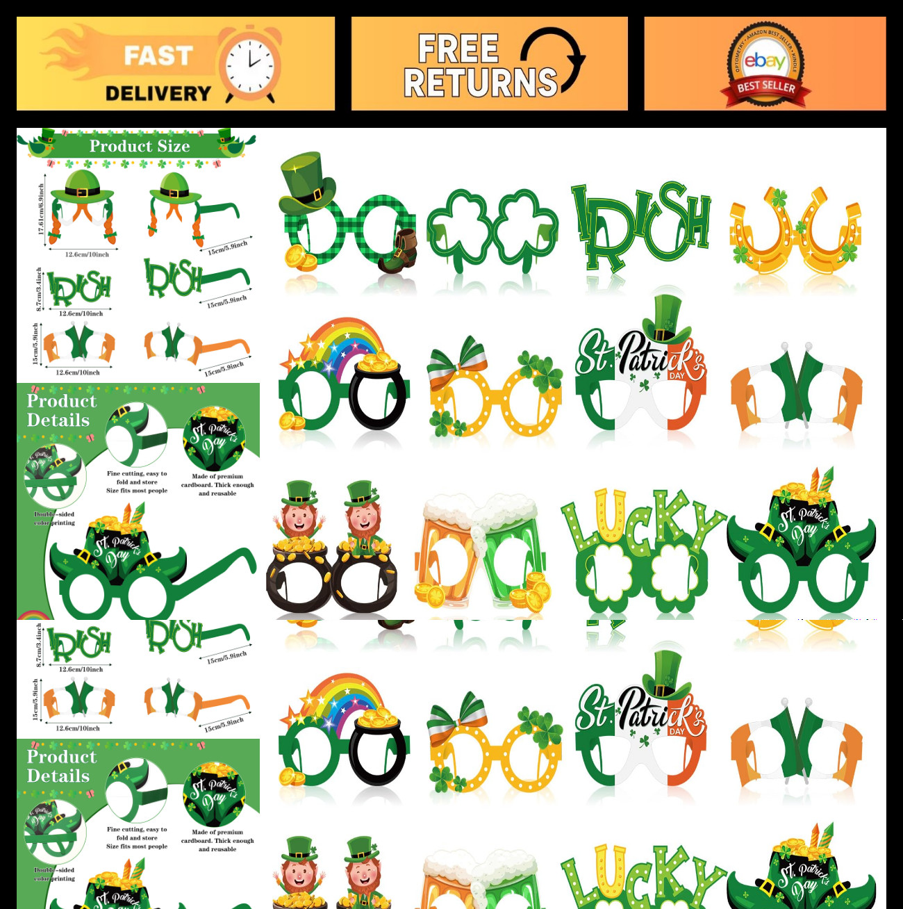 32 Pcs St. Patrick's Day Green Eyeglasses Props - Shamrock Costume Photo Booth S 32 Pcs St. Patrick's Day Green Eyeglasses Props - Shamrock Costume Photo Booth S