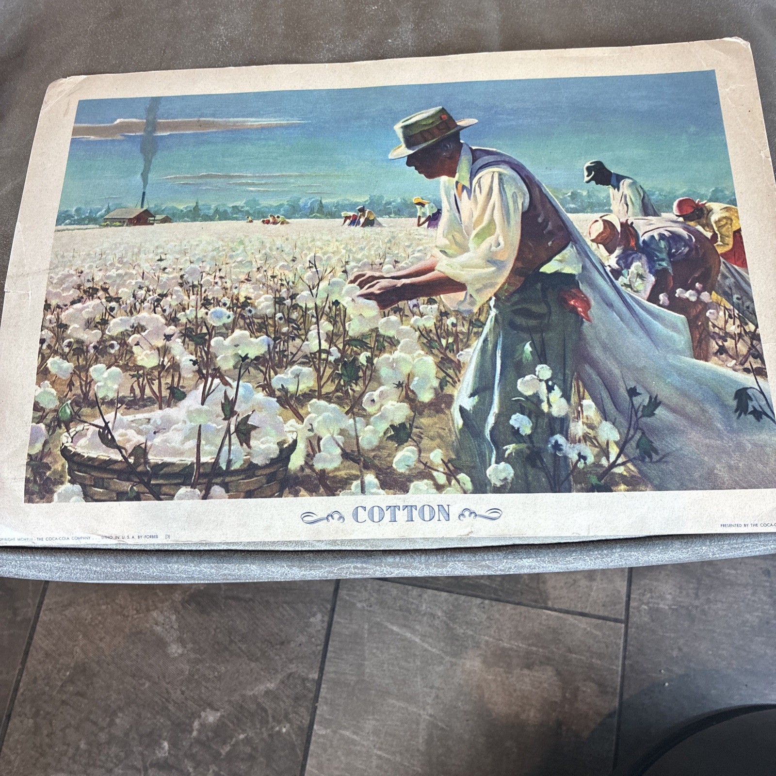 Coke-cola Litho 1940 Plantation Workers Picking Cotton In Fields Large Litho. Coke-cola Litho 1940 Plantation Workers Picking Cotton In Fields Large Litho.