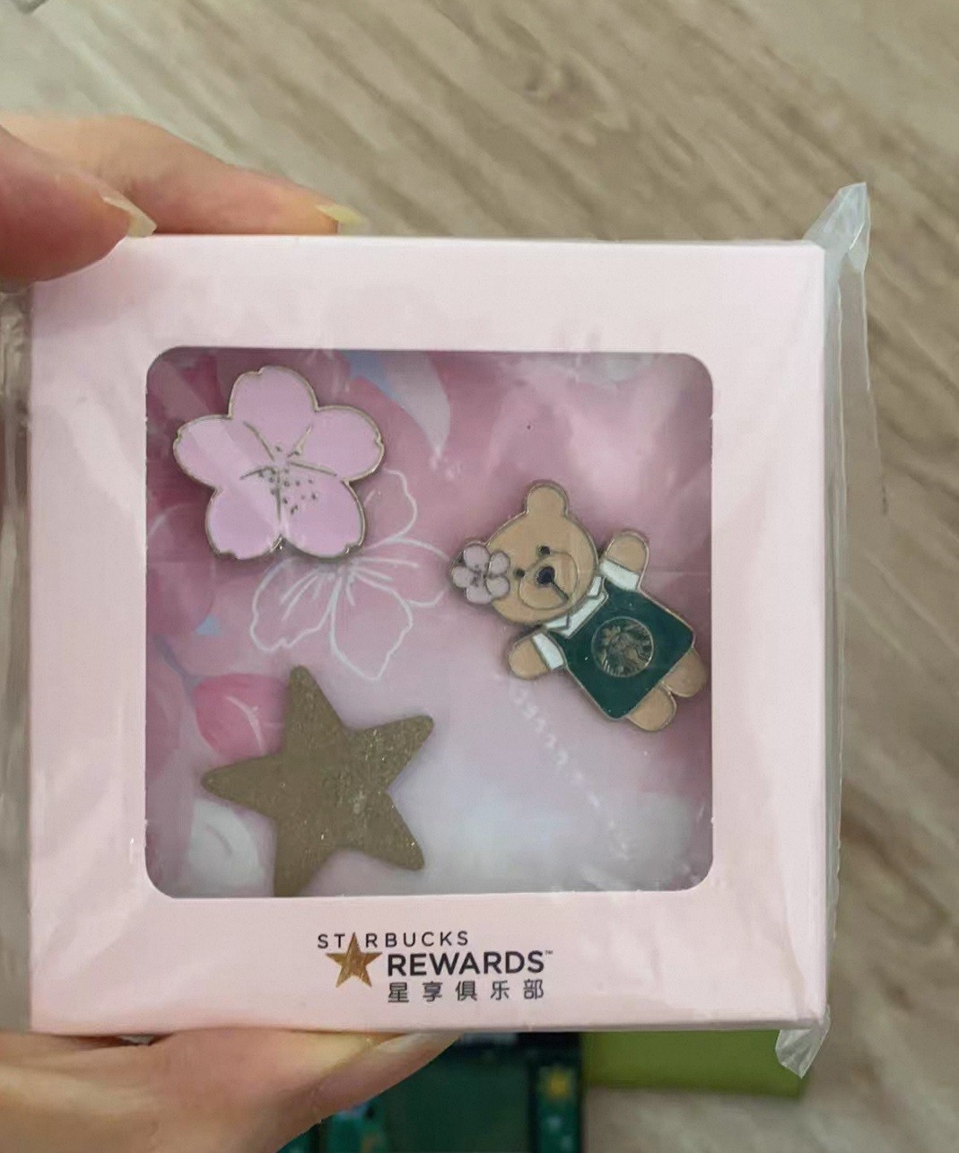Starbucks Sakura Bearista Enamel Pin Set 3Pcs Cherry Blossom Star Lapel Badges