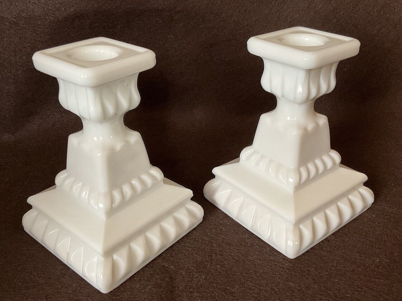 Pair Westmoreland Milk Glass Candle Holders Candlesticks White Square 4.5\