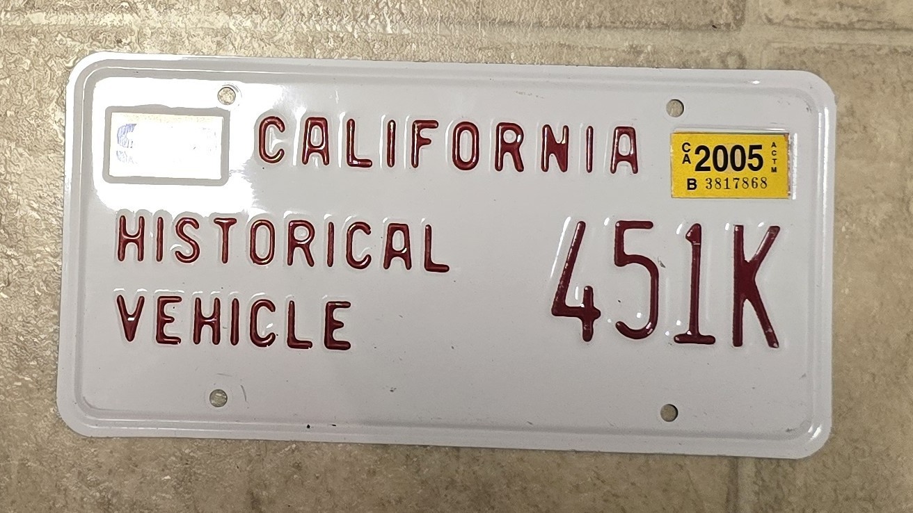 2005 California license plate historical vehicle 05 CA antique collector