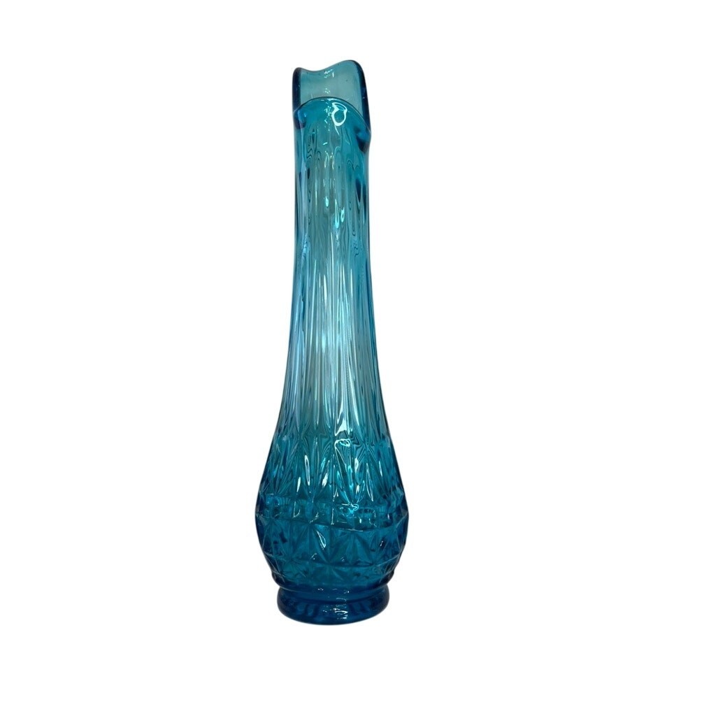L. E. Smith Swung Vase Peacock Blue 15