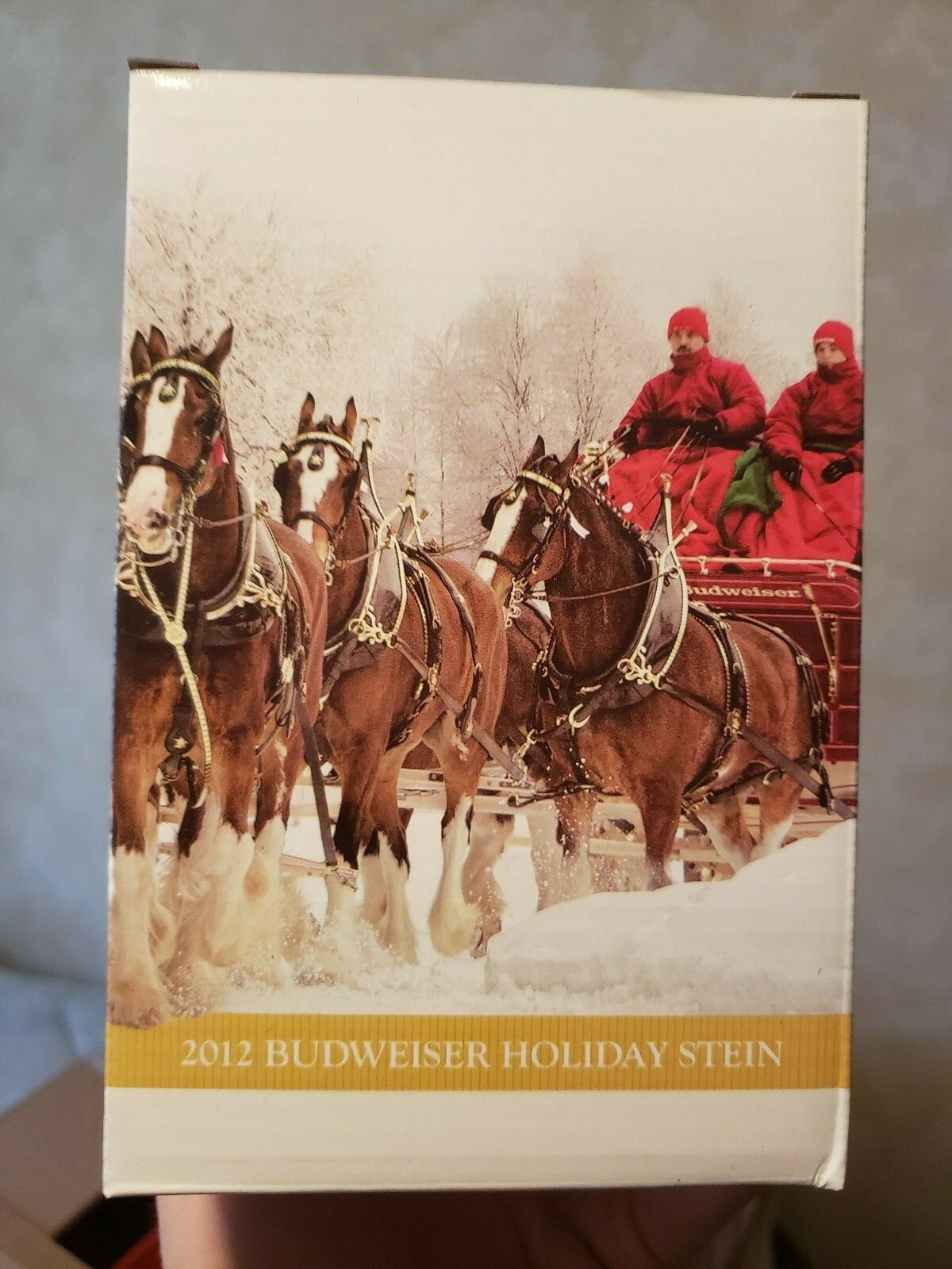 2012  Anheuser Busch  AB  Budweiser Holiday Christmas Beer Stein Clydesdales NIB