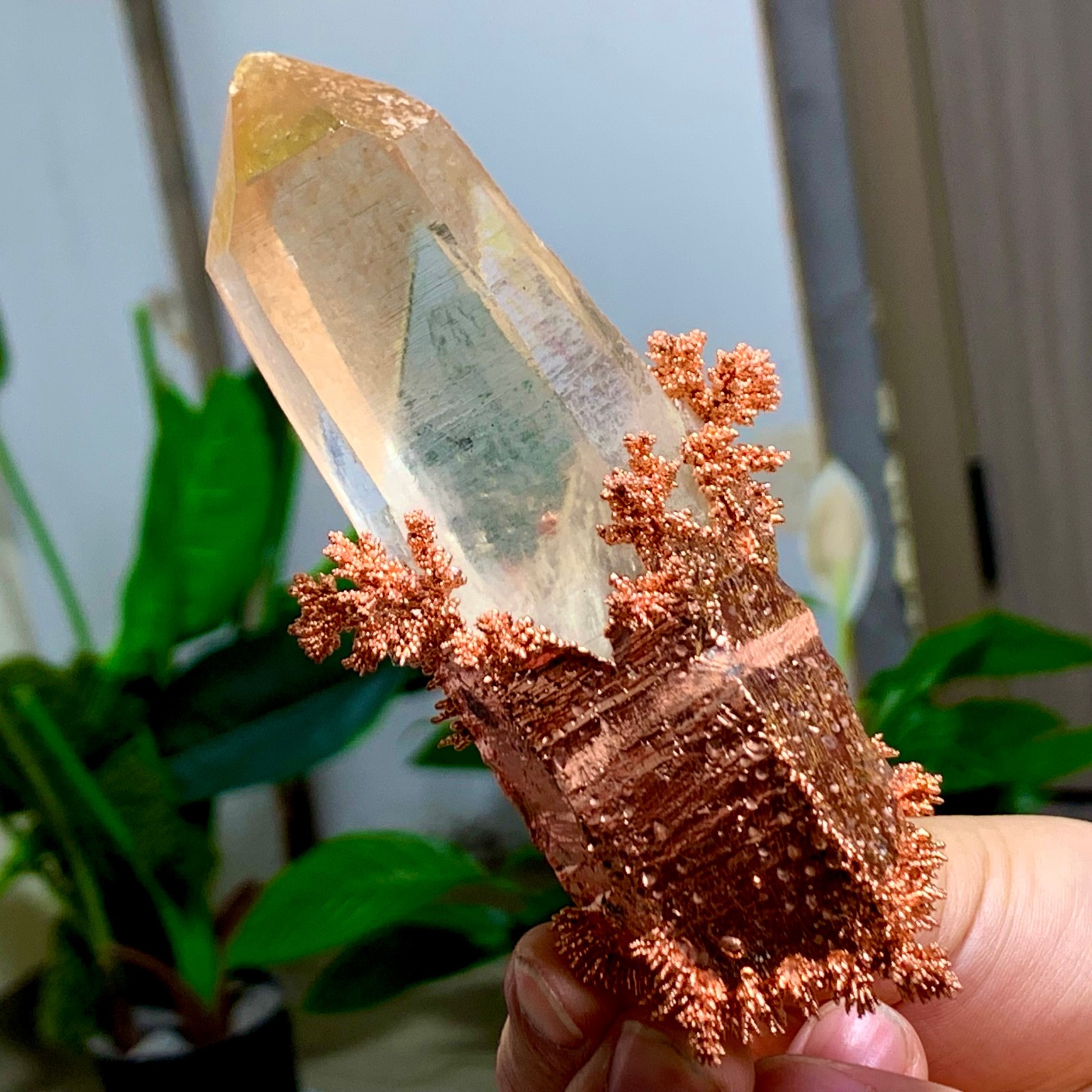 167g Rare iridescent Native Copper with calcite crystal mineral-symbiosis