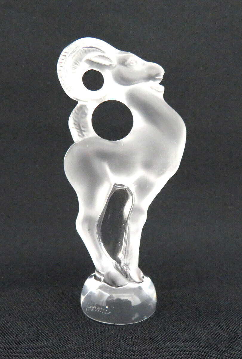 Lalique France Crystal Frosted Bastia Ram Figurine ~ Signed ~ Excellent