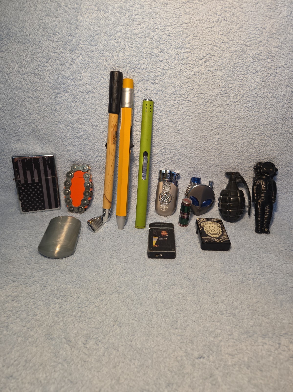 Vintage And Modern Novelty Lighter Estate Collection Lot Of 12 + Ashtray. As Is