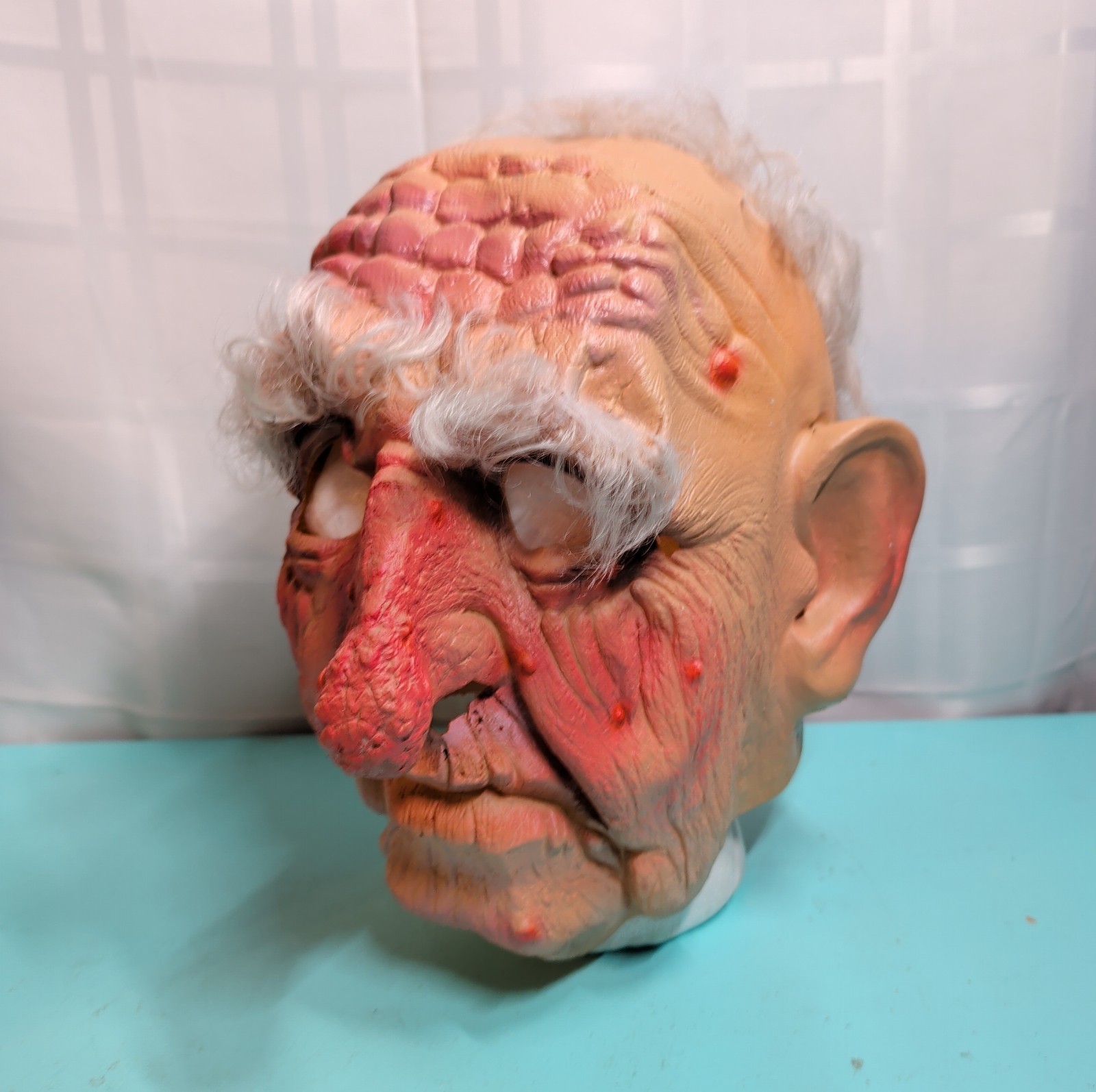 Vintage 1989 Cesar Halloween Mask Bald White Hair Old Man Grampa Nose Pimples