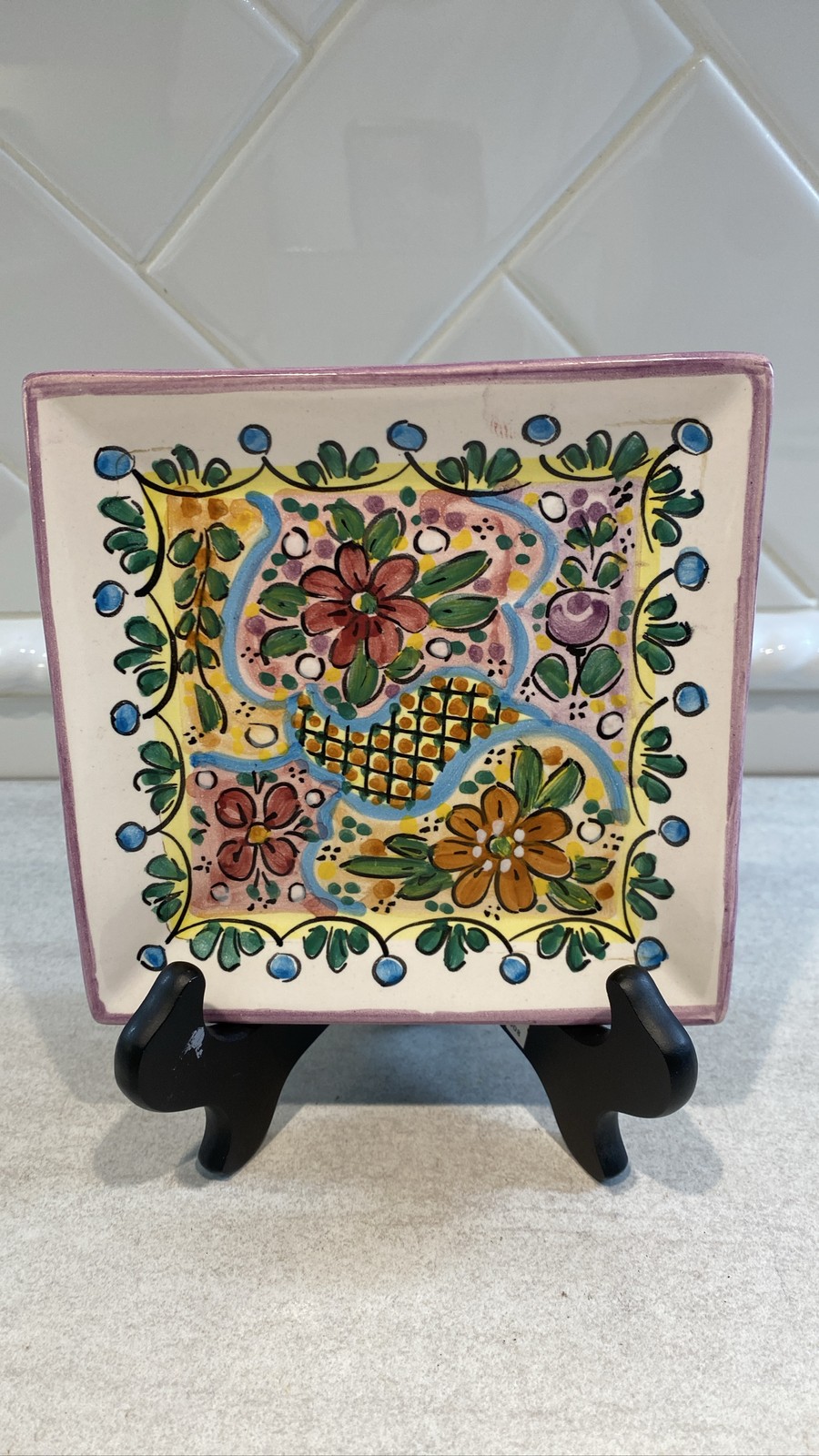 Arte Cruz Talavera Mexican Pottery Square Plate Hand Painted Floral Arte Cruz Talavera Mexican Pottery Square Plate Hand Painted Floral