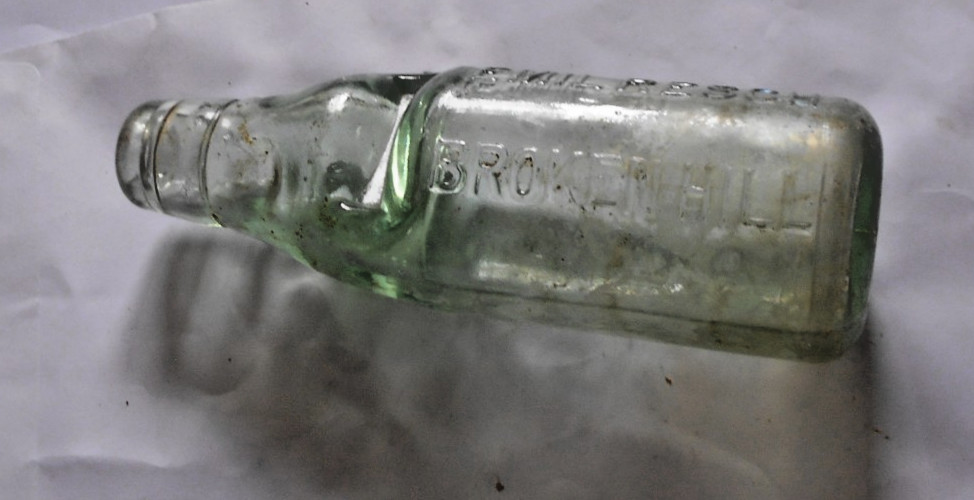 VINTAGE c1920 GLASS CODD WATER BOTTLE EMBOSSED EMIL RESCH BROKEN HILL NSW