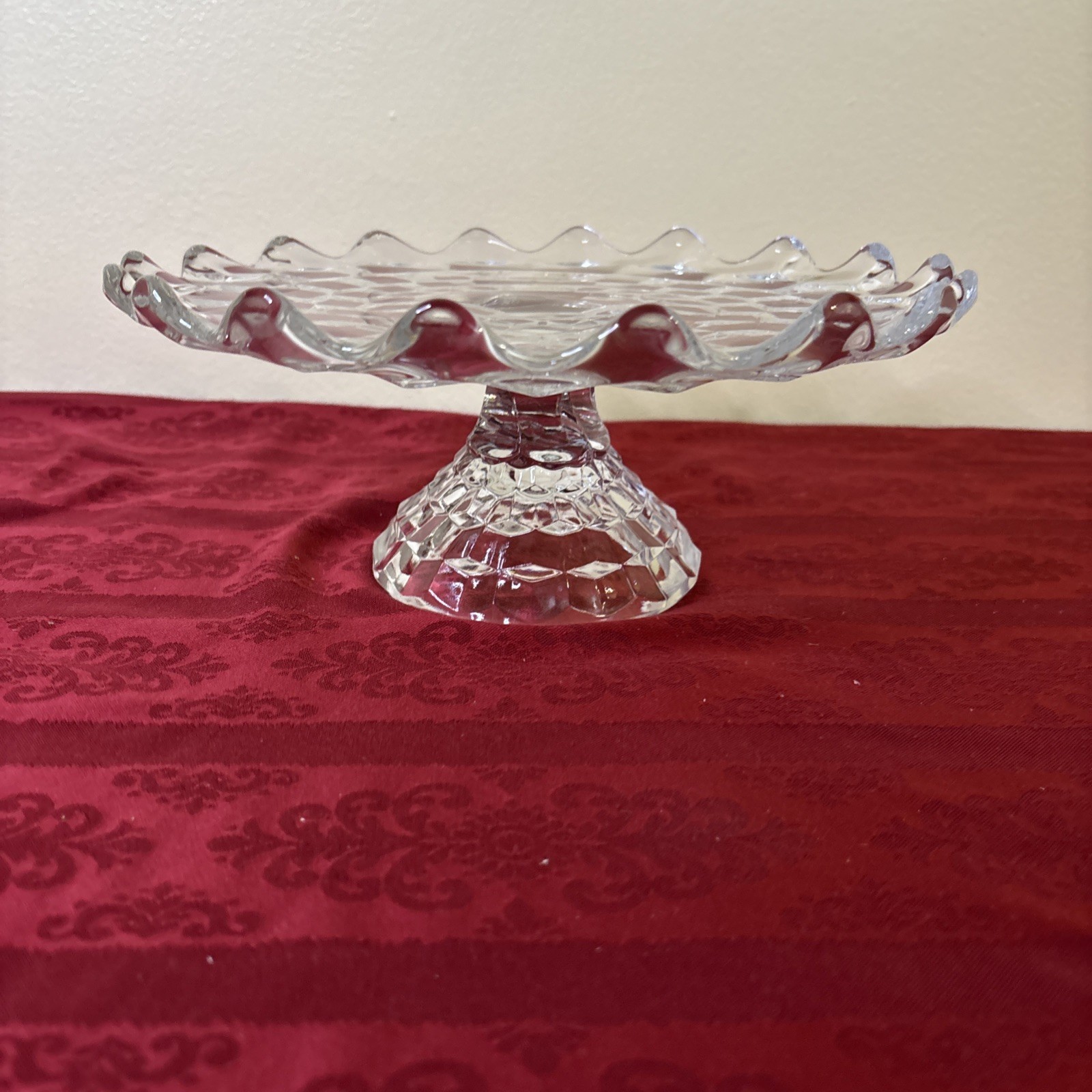 Vintage Fostoria American Cubist Pedestal Cake Stand . 10 3/8” Vintage Fostoria American Cubist Pedestal Cake Stand . 10 3/8”