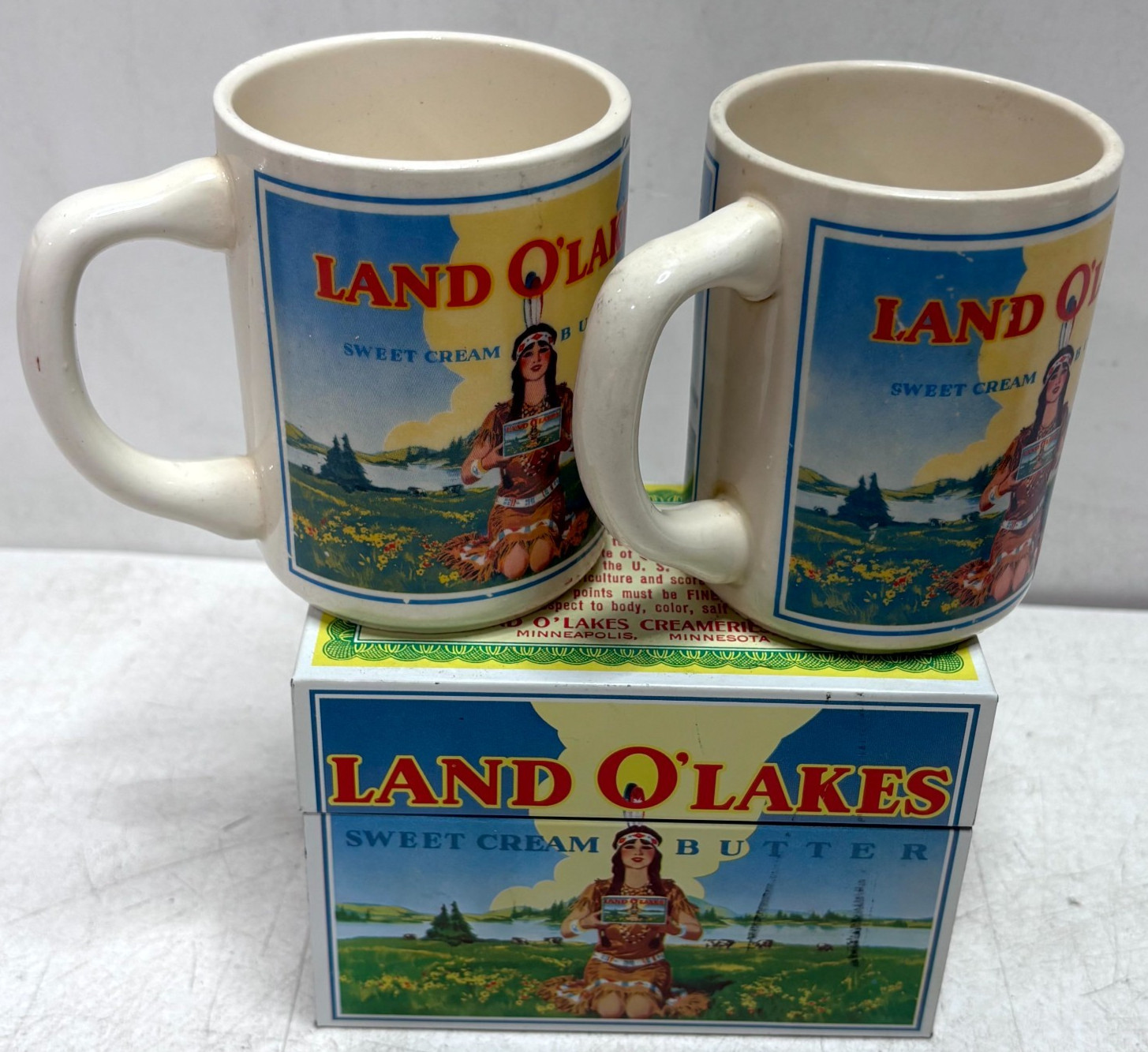 Vintage Land O'Lakes Sweet Cream Butter Coffee Mug Set of 2 Advertising Cups