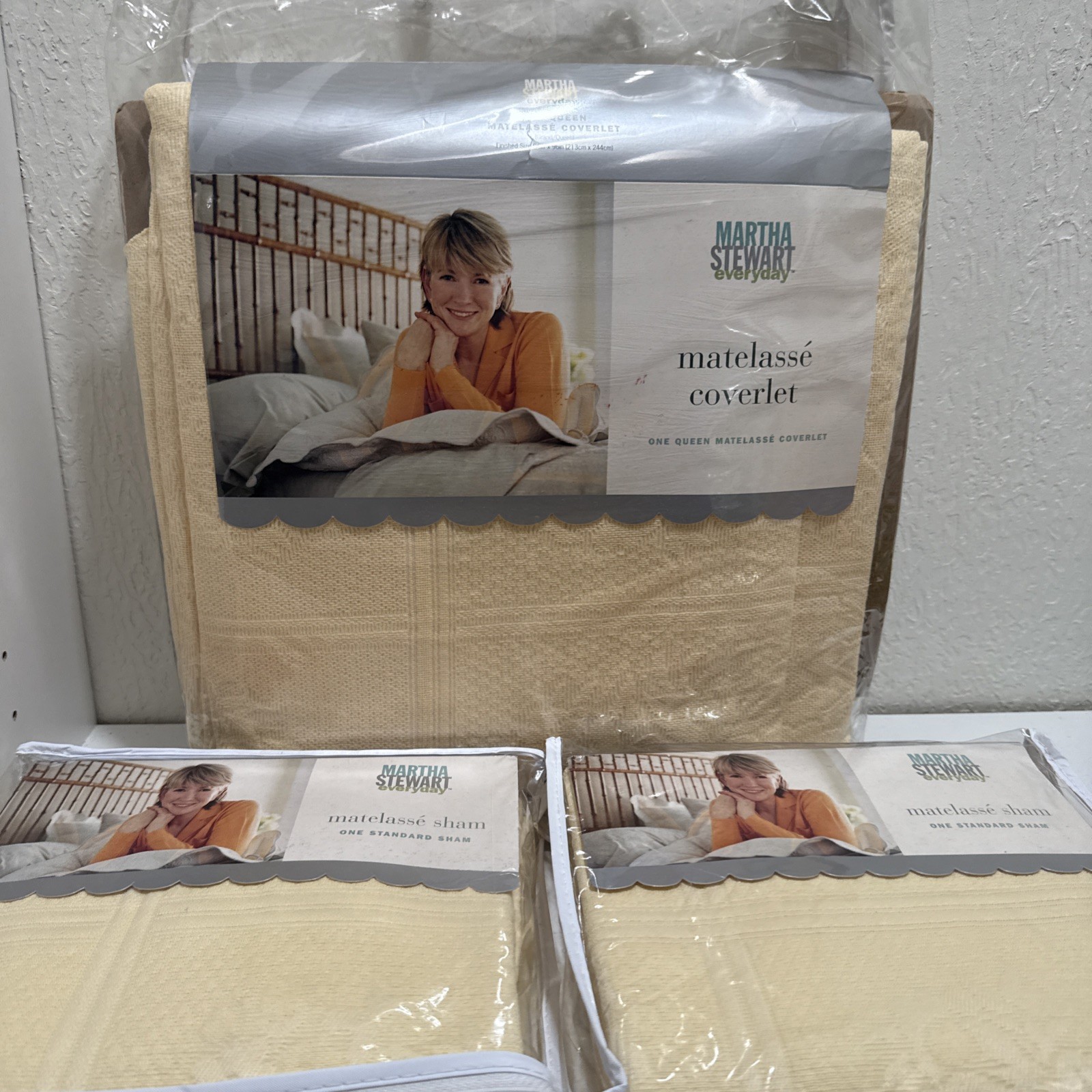 VTG 90s Martha Stewart Everyday Matelasse Coverlet 2 Matching Shams K Mart Queen