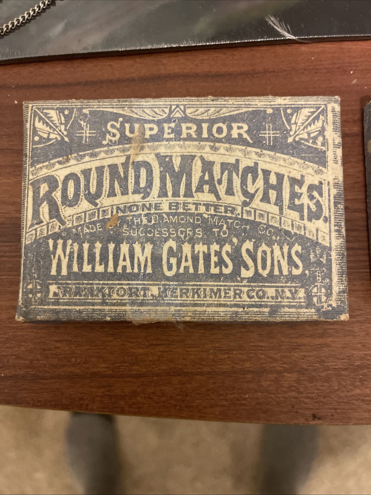 Antique 1800s William GatesSons Superior Round Matches Box Frankfort NY Pre-1881