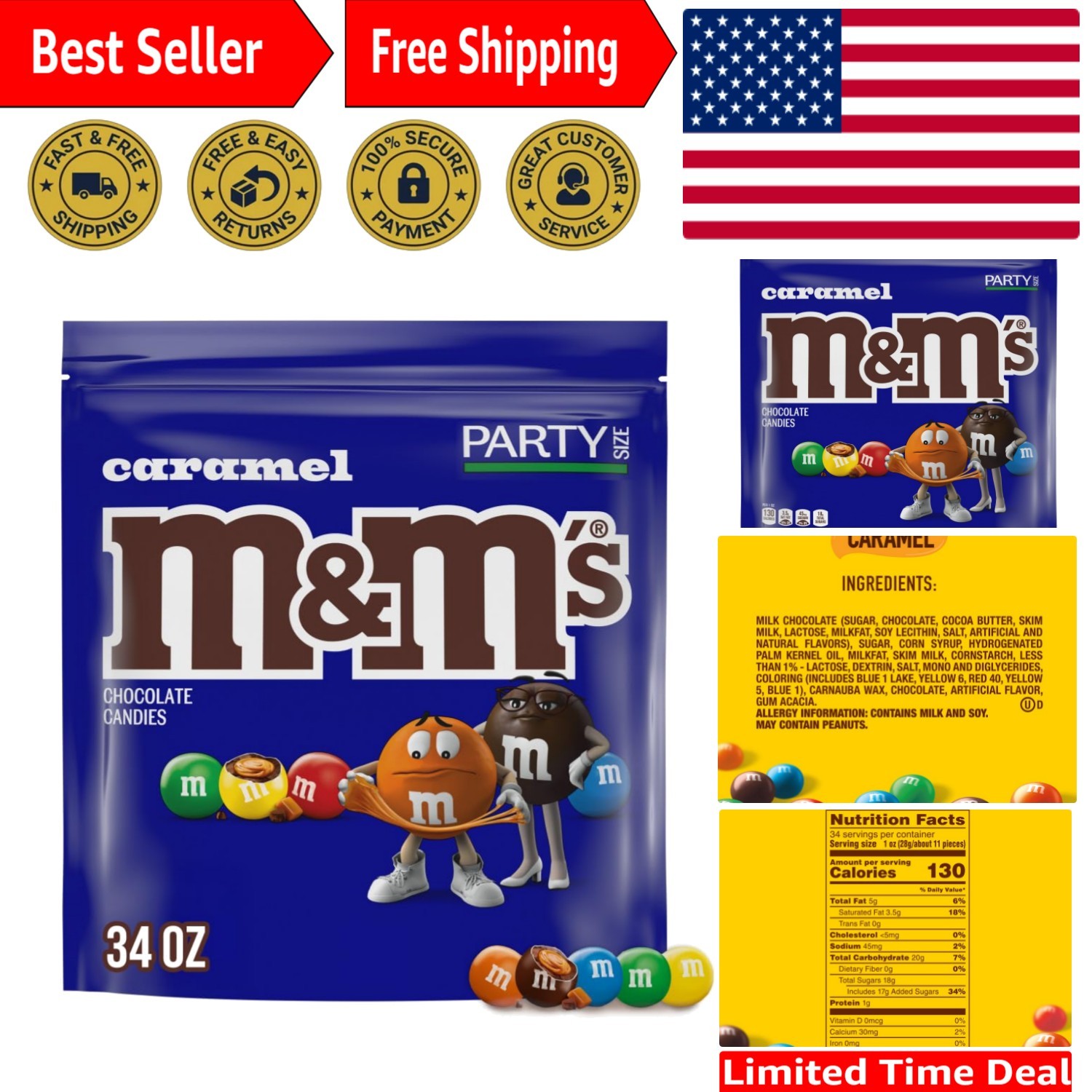 34oz Resealable Bag of M&M\'s Caramel Chocolate Candy - Perfect for Celebrations