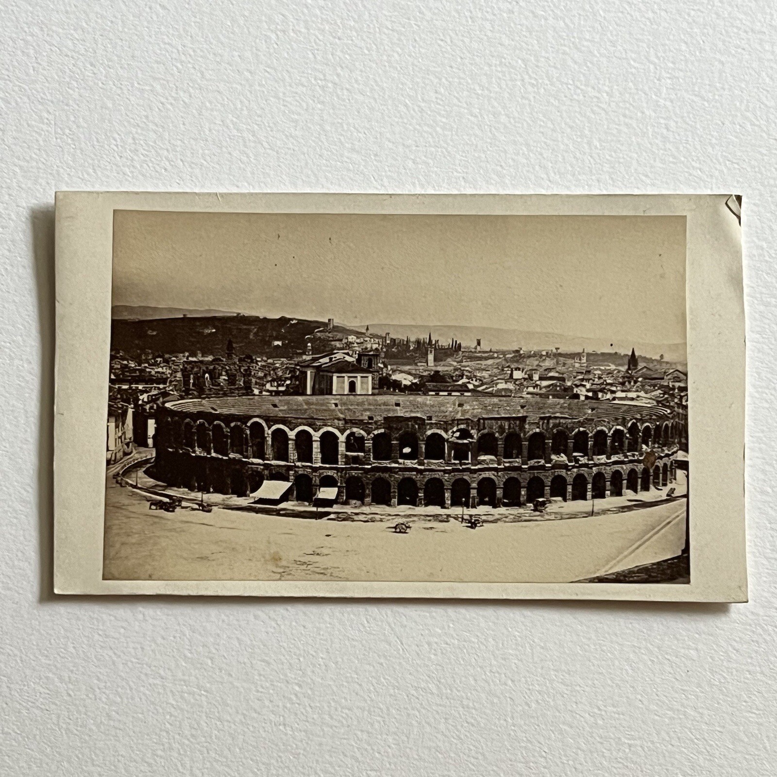 Antique CDV Photograph Verona Italy Arena Roman Amphitheater Cityscape