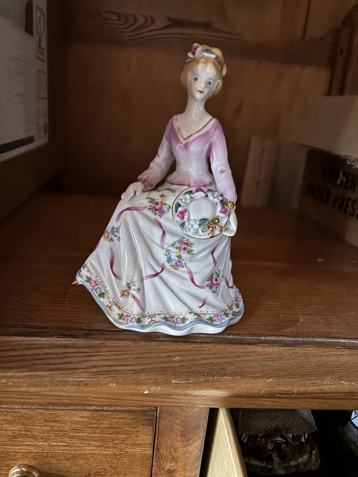 Vintage Victorian Dancing Lady Figurine - Pink Dress, Floral Bonnet