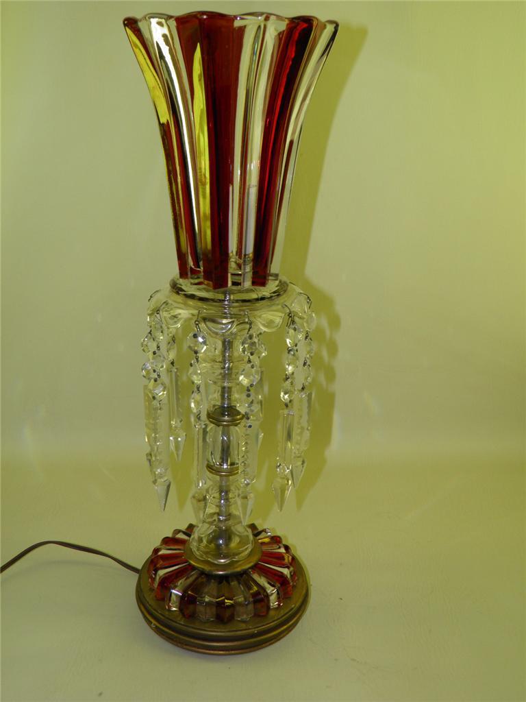 Antique Luster Banquet Lamp Cranberry Flash Glass 20\'\'