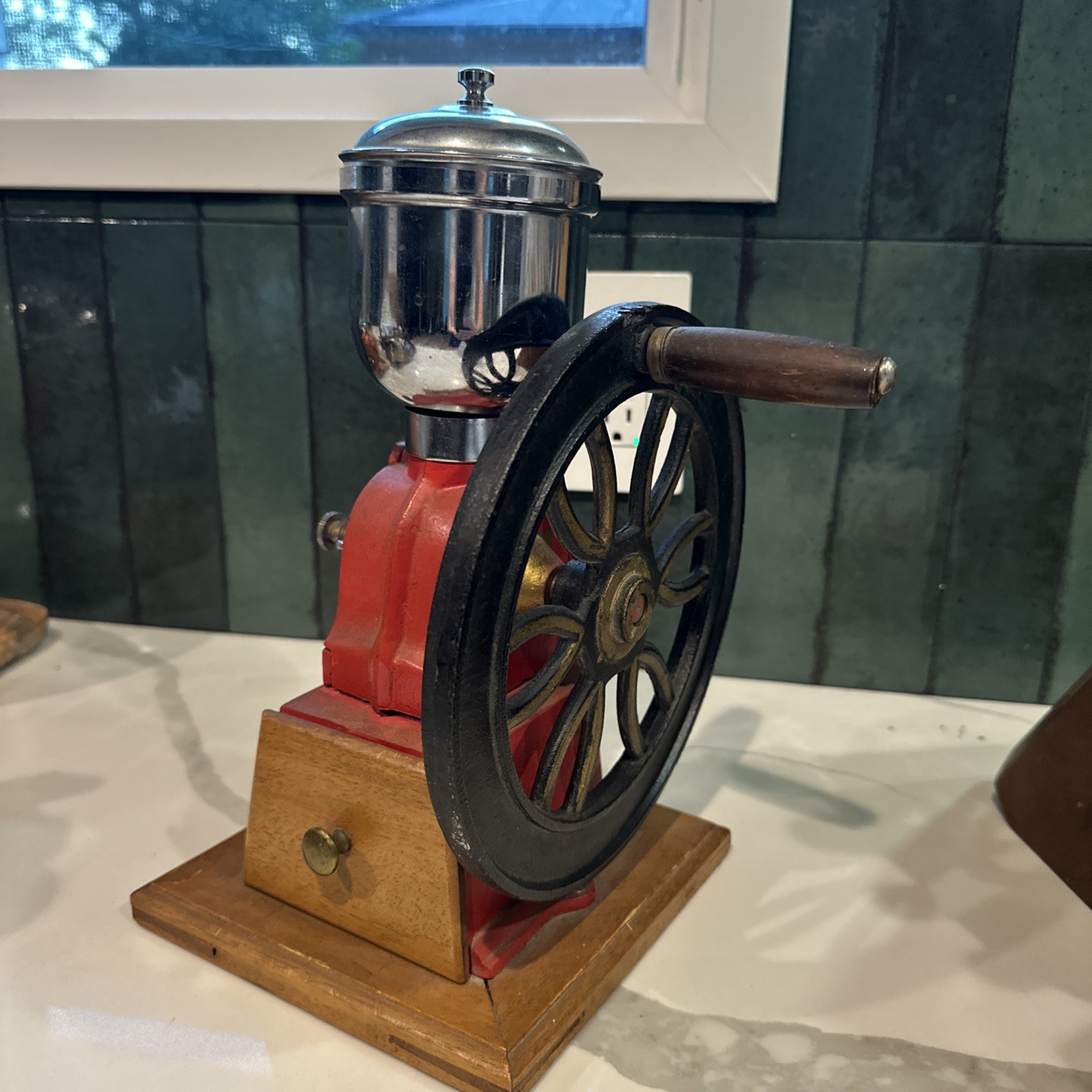 Vintage Cast Iron Coffee Grinder with Manual Wheel Crank Heavy 12inches Tall Vintage Cast Iron Coffee Grinder with Manual Wheel Crank Heavy 12inches Tall