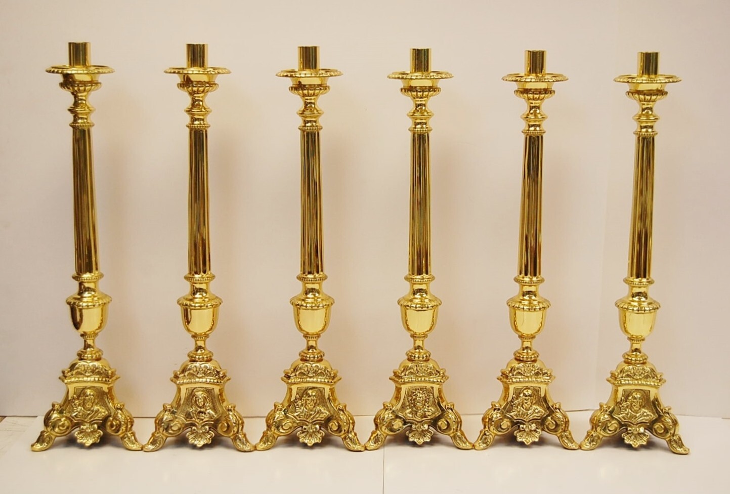 Set of 6 Brass Church Holy Family Altar Candlesticks 20