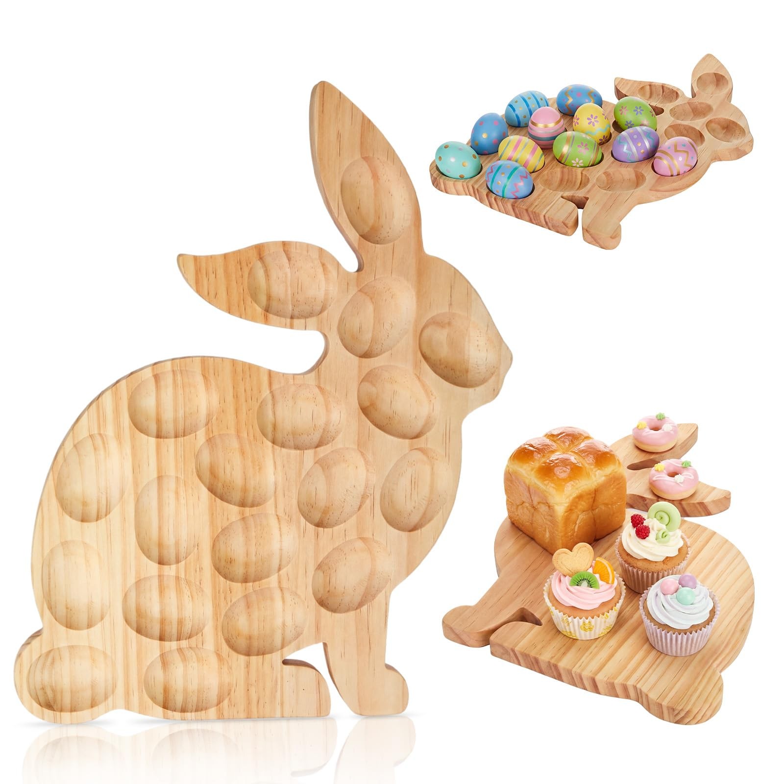 Easter Deviled Egg Tray Wooden Bunny Platter 19 Secure Slots Wood Holder 1 PCS Easter Deviled Egg Tray Wooden Bunny Platter 19 Secure Slots Wood Holder 1 PCS