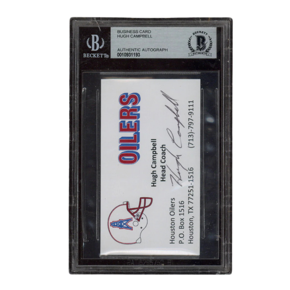Hugh Campbell Autographed Signed Houston Oilers Head Coach Business Card Beckett