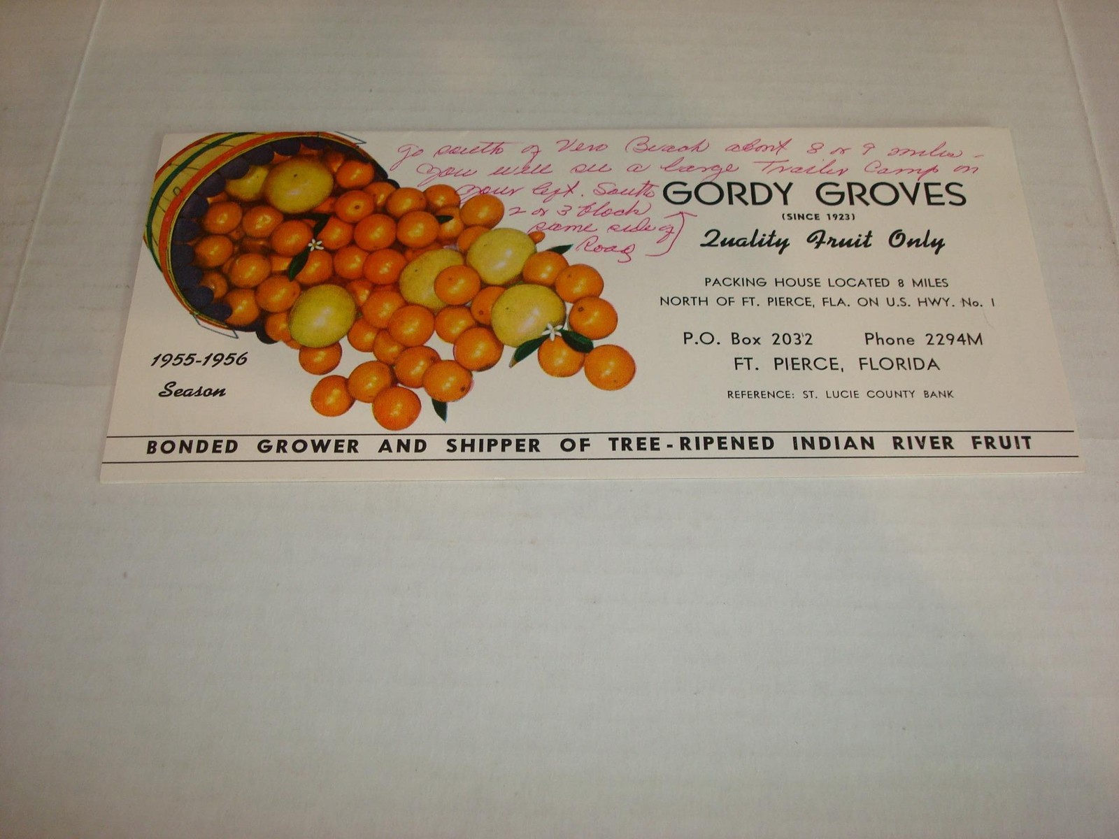 Vintage 1955-1956 Season Gordy Groves, Ft Pierce,Florida Brochure Vintage 1955-1956 Season Gordy Groves, Ft Pierce,Florida Brochure
