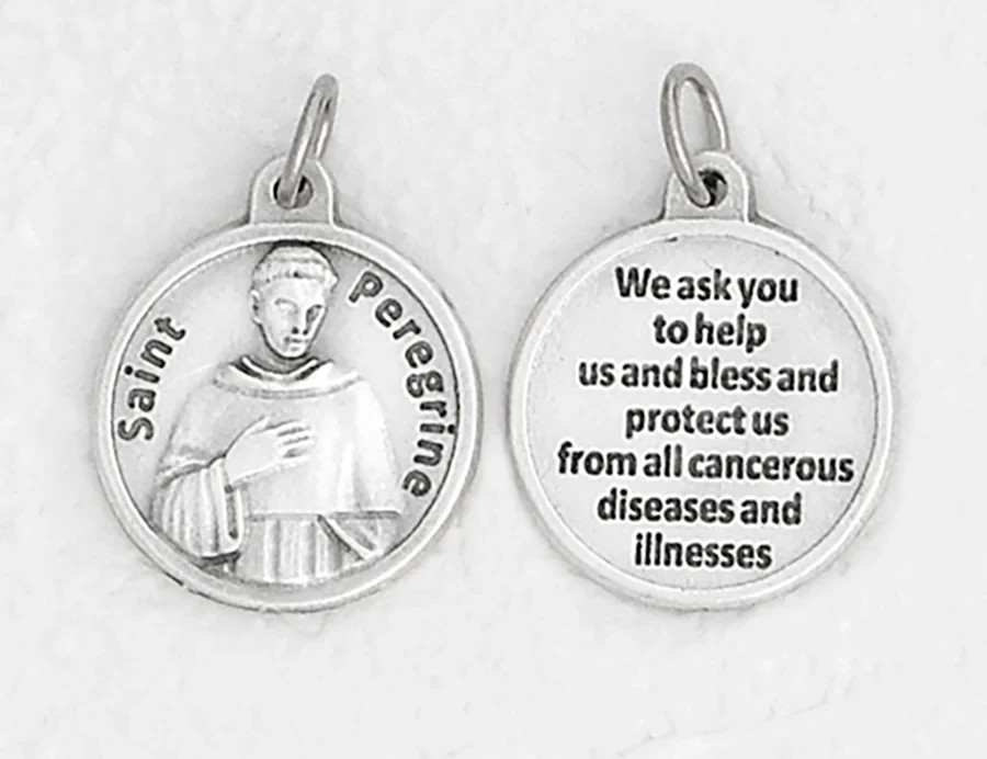 Saint St. Peregrine - with Prayer - 3/4 inch Silver Tone Medal
