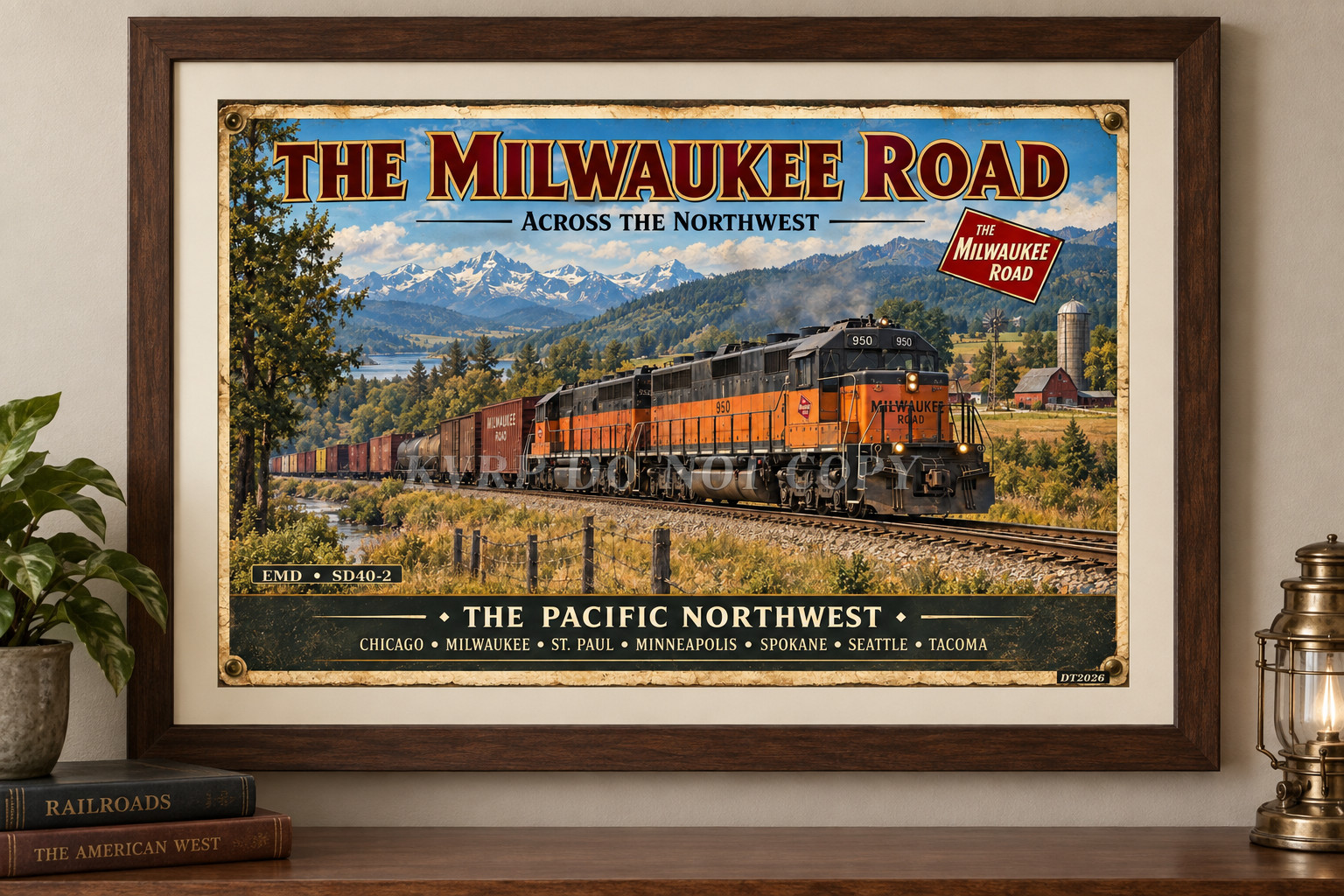 Milwaukee Road SD40-2 Diesel Freight Train Poster Vintage Railroad Art 17 x 11