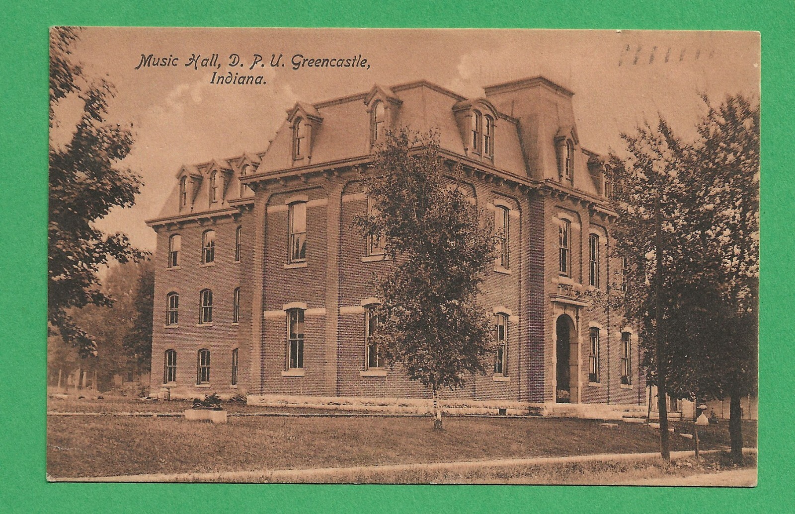 Music Hall, DePauw Univ. used 1907 Sepia RPPC