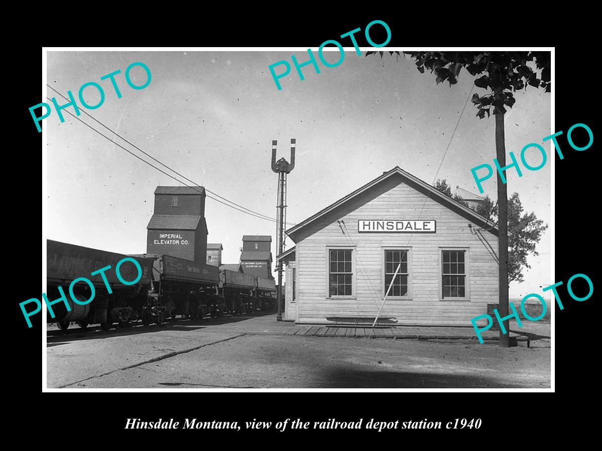 OLD LARGE HISTORIC PHOTO OF HINSDALE MONTANA THE RAILROAD DEPOT STATION c1940