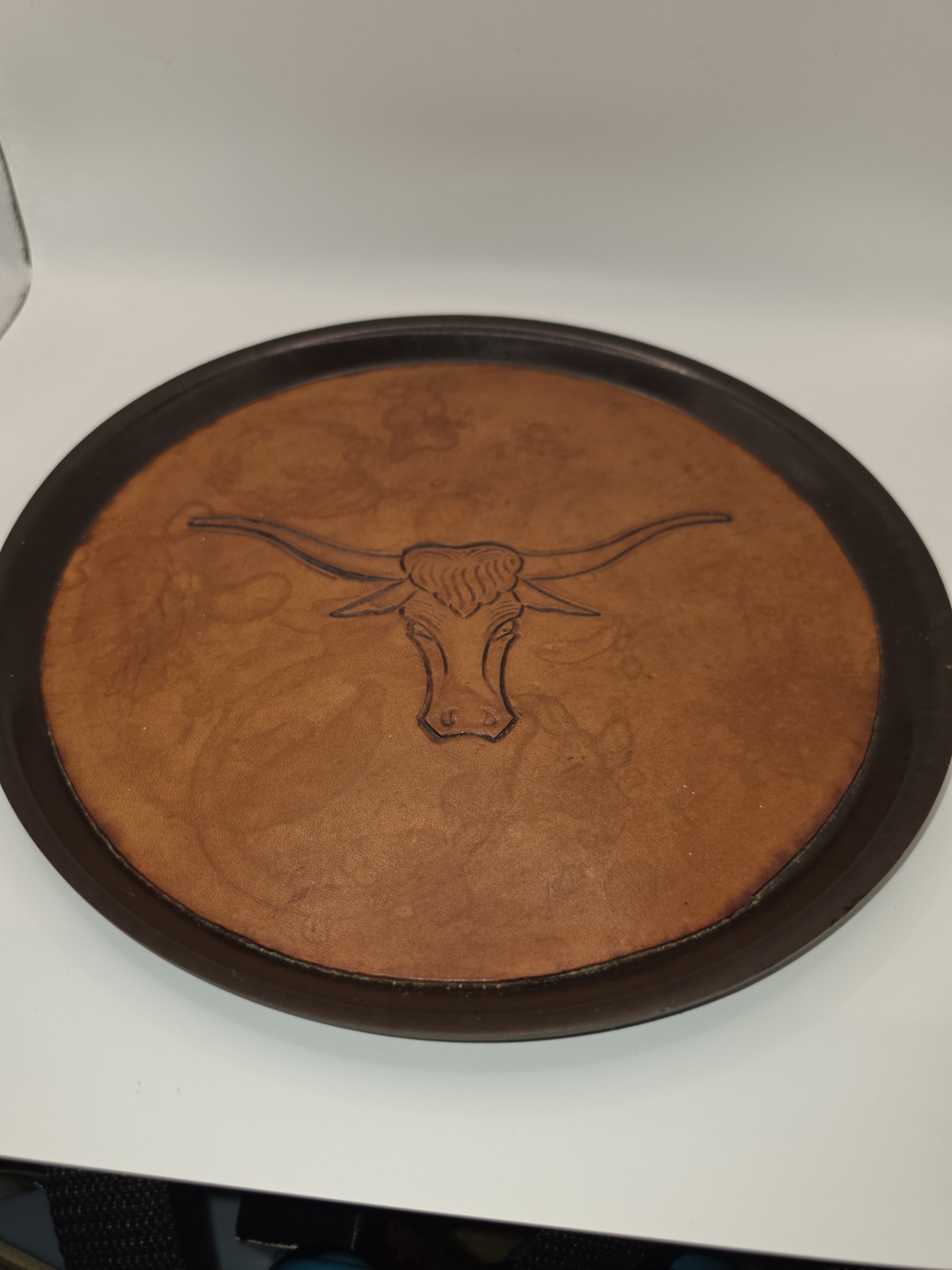 Vollrath Vintage Western Cowboy Longhorn Leather Rare Serving Tray Barware Vollrath Vintage Western Cowboy Longhorn Leather Rare Serving Tray Barware