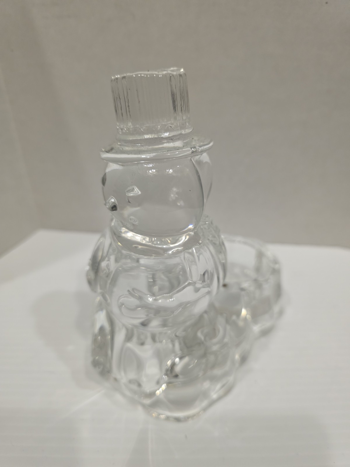 Glass Snowman Candle Holder Clear Glass Christmas Winter 6.25\