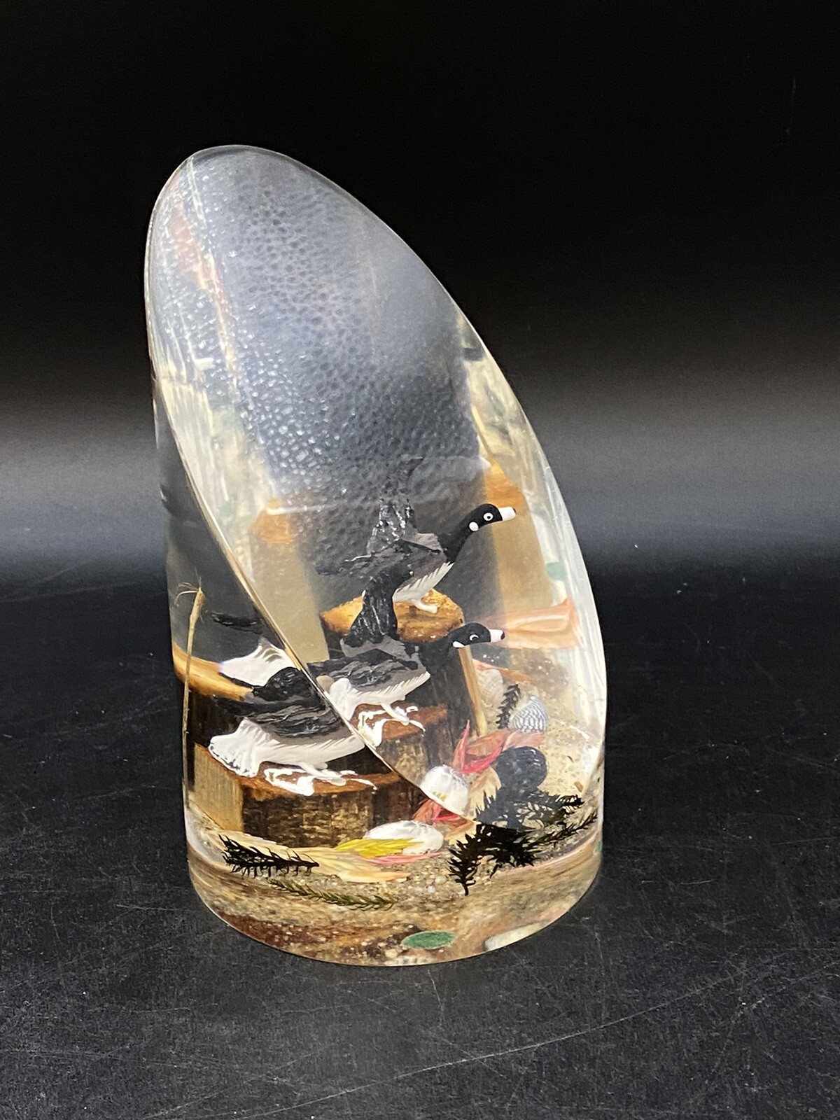 Goldfeder Ardsley NY Resin Paperweight Geese Wood Twigs Dried Leaves Shells