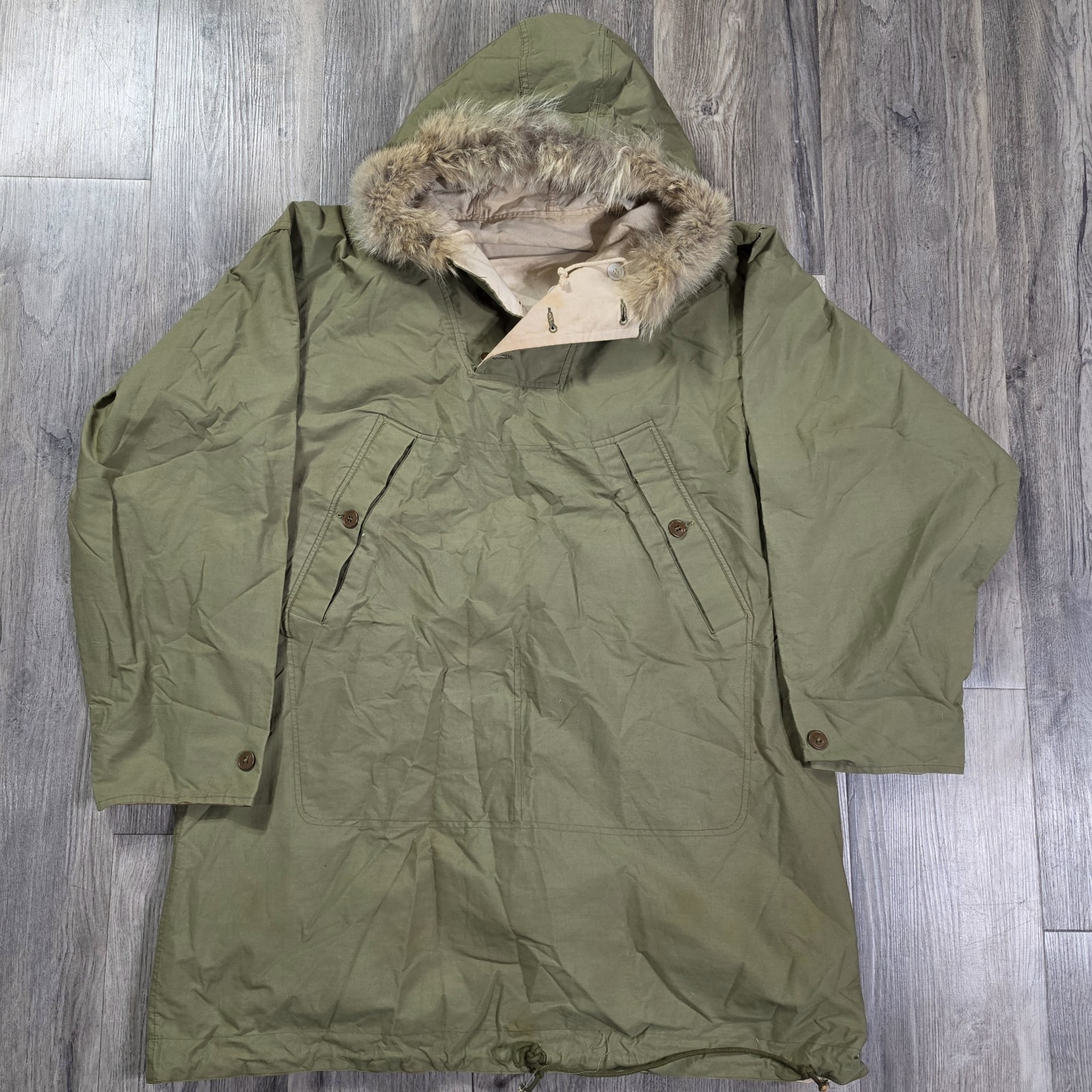 Vtg 40s WWII US Army 10th Mountain Division Fur Trimmed Hood Parka Ski Jacket