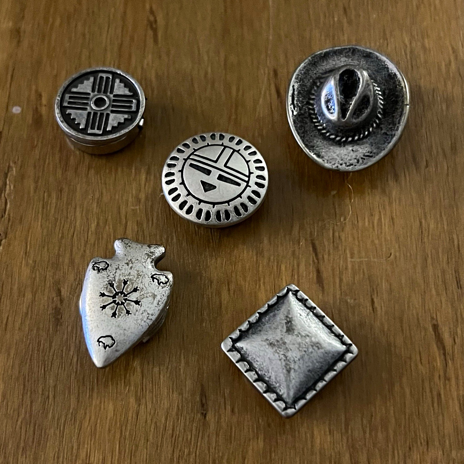 Vintage Southwestern Native Style Metal Concho Buttons Pueblo Tribal Lot of 5 Vintage Southwestern Native Style Metal Concho Buttons Pueblo Tribal Lot of 5