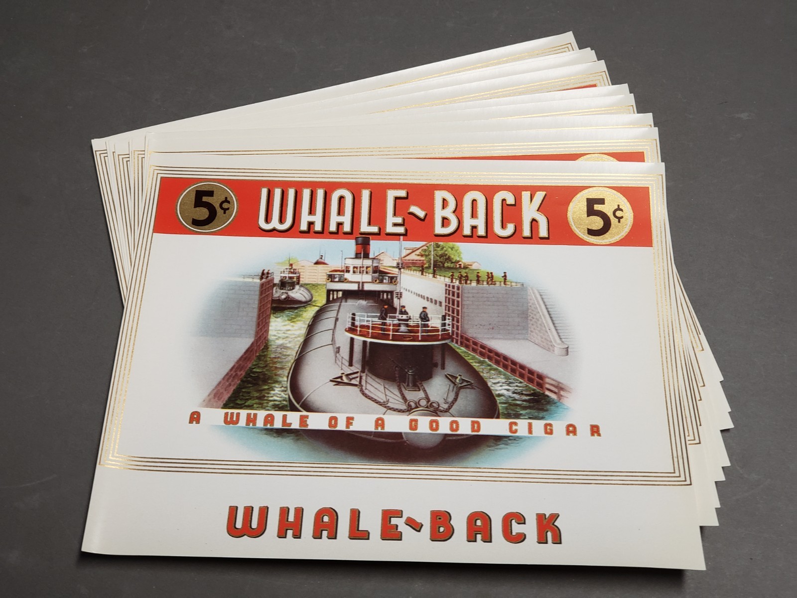 Vtg Lot of 10 Early 1900s Cigar Box Labels -WHALE-BACK Steamship - 8