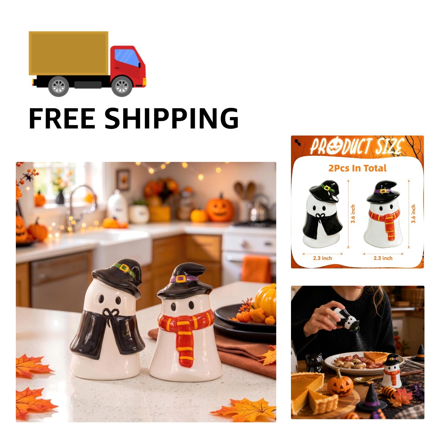 2 Pcs Halloween Ghost Salt & Pepper Shakers - Perfect for Festive Dining Tables 2 Pcs Halloween Ghost Salt & Pepper Shakers - Perfect for Festive Dining Tables