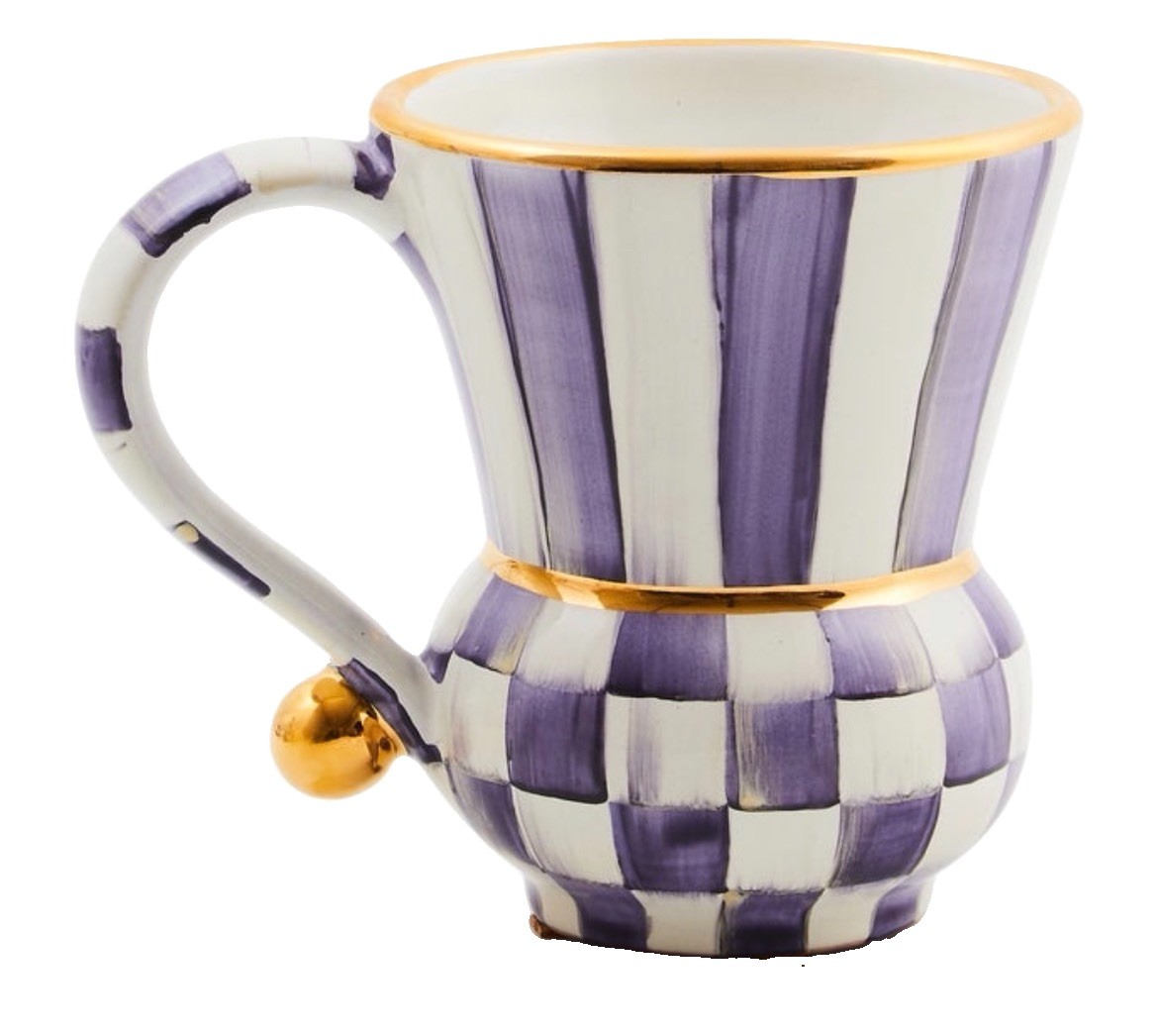 Mackenzie Childs Violet Check Ceramic Mug -14 Oz Capacity Mackenzie Childs Violet Check Ceramic Mug -14 Oz Capacity