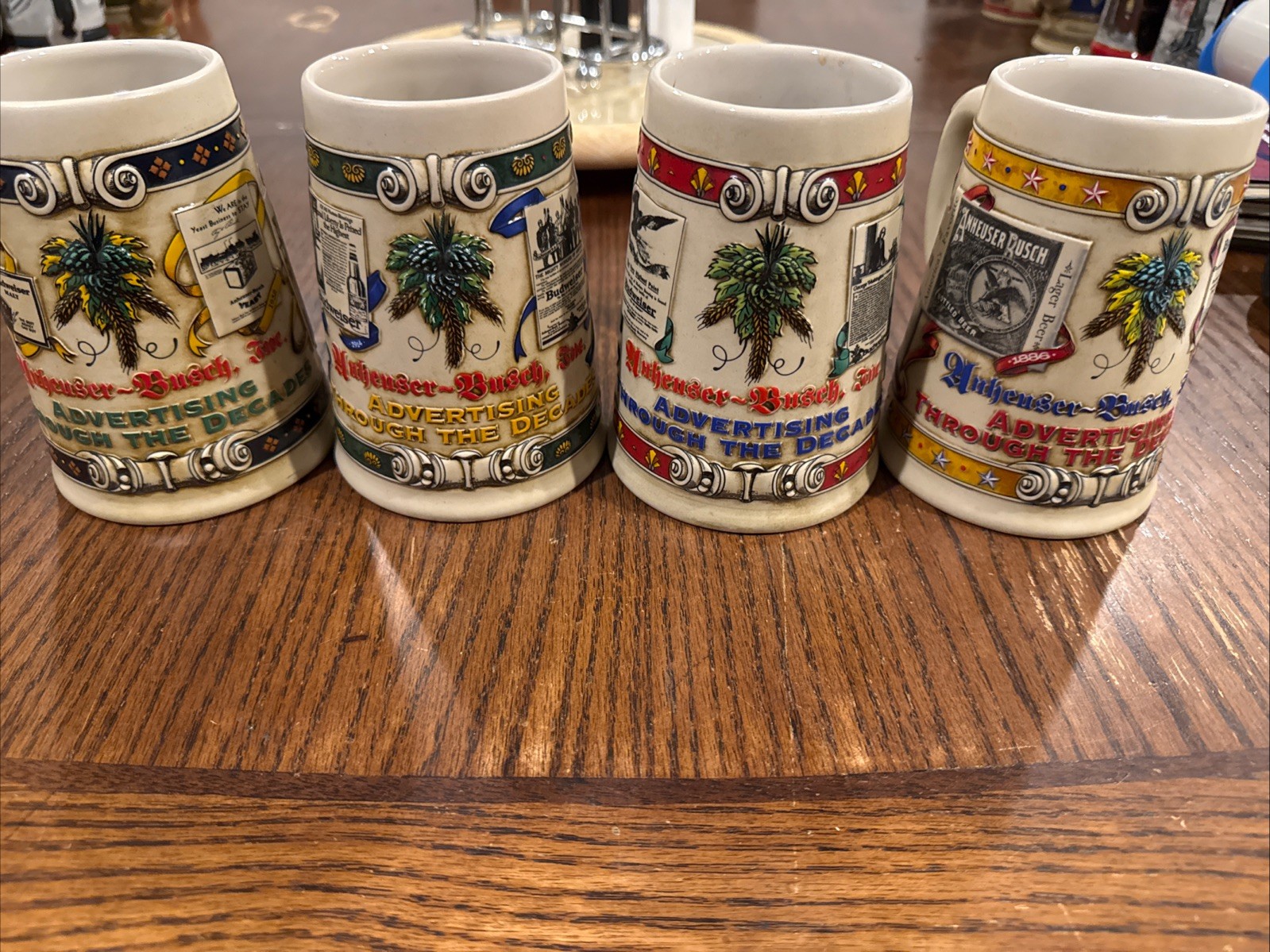 Budweiser Advertising Through The Decades Complete 4 Stein Set Ceramarte Brazil Budweiser Advertising Through The Decades Complete 4 Stein Set Ceramarte Brazil