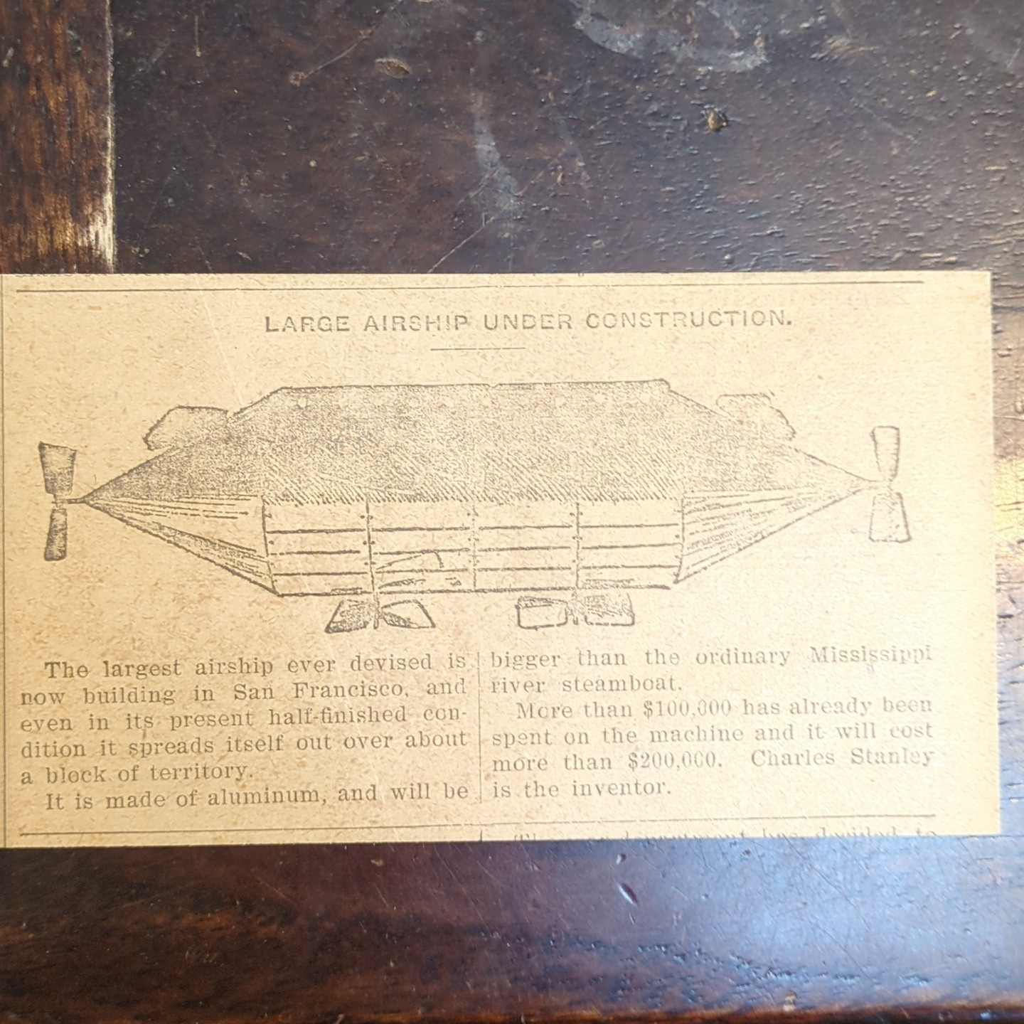 1903 Charles Stanley Aerial Navigation Co Airship Constructed Newspaper Clipping