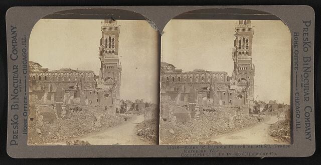 Photo:Albert France 1916 Ruins of Famous Church European War Stereo View