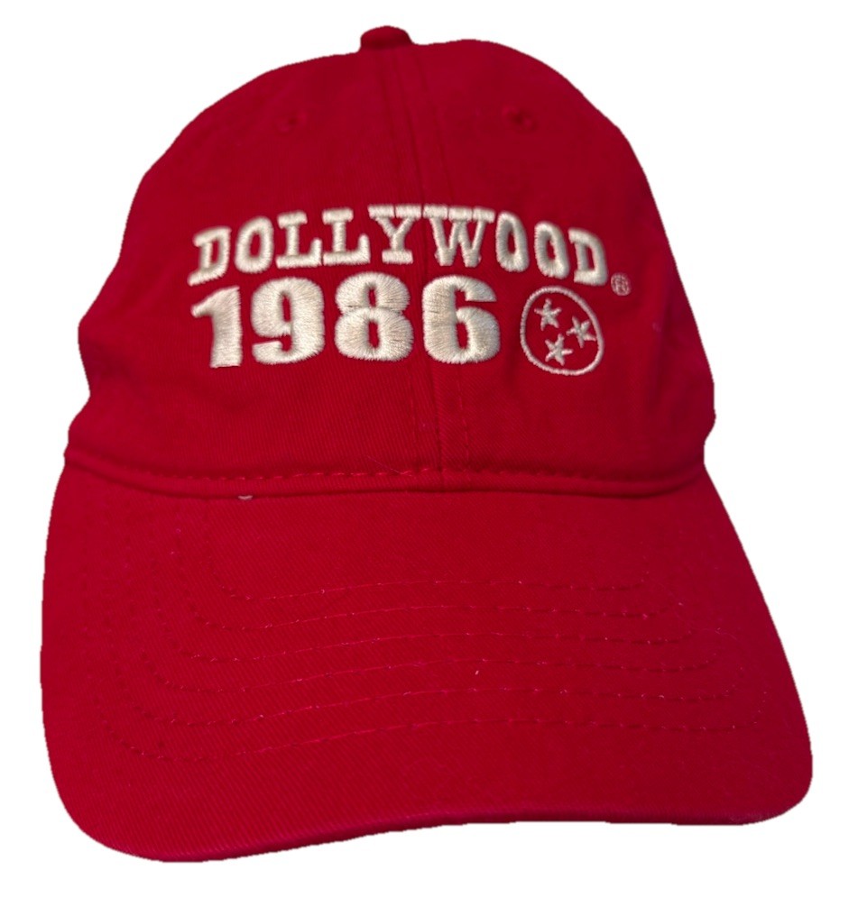 Vintage Dollywood Red 1986 Cotton Baseball Cap W Hook&Loop Strap One Size